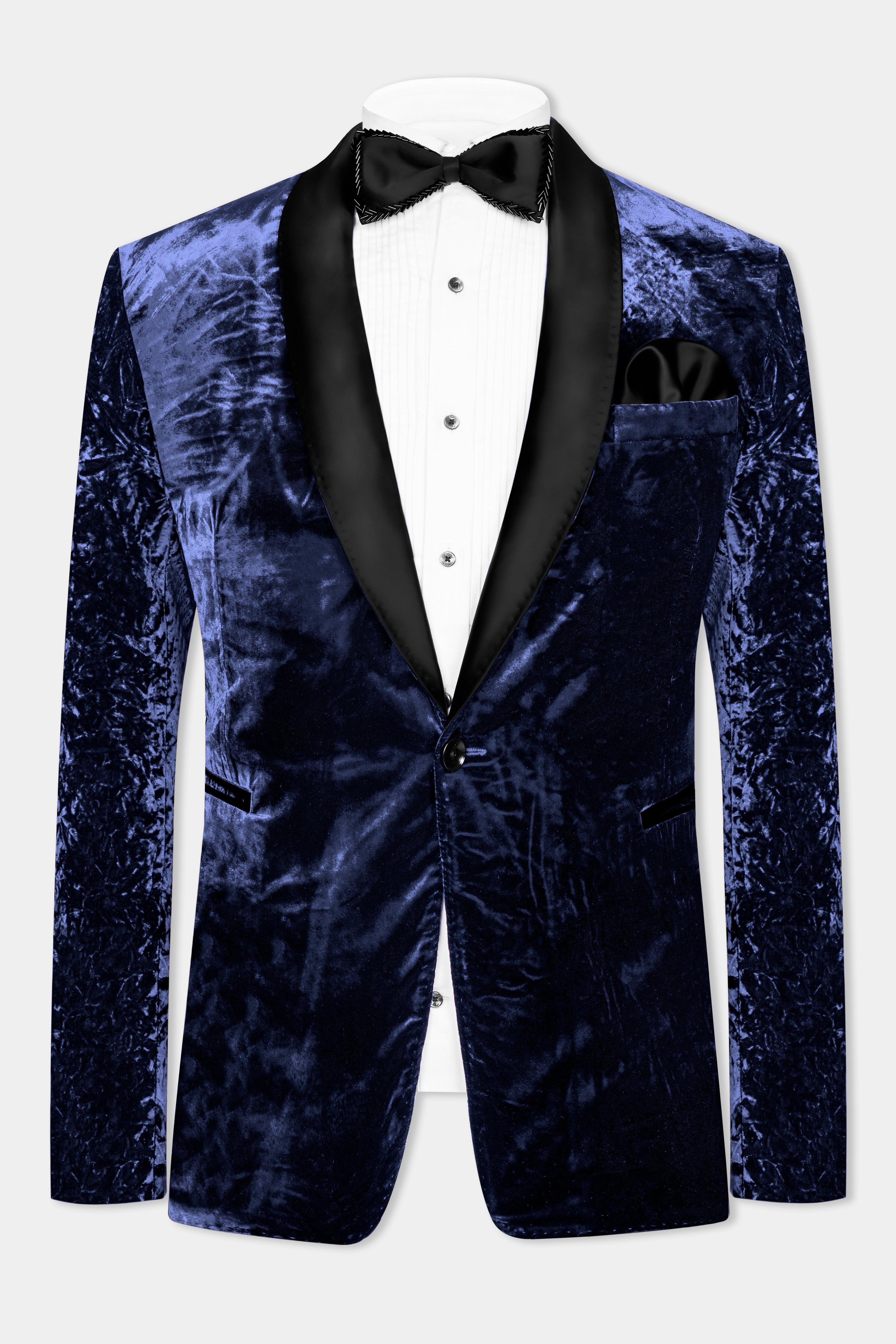 Ebony Blue Crushed Velvet Tuxedo Suit