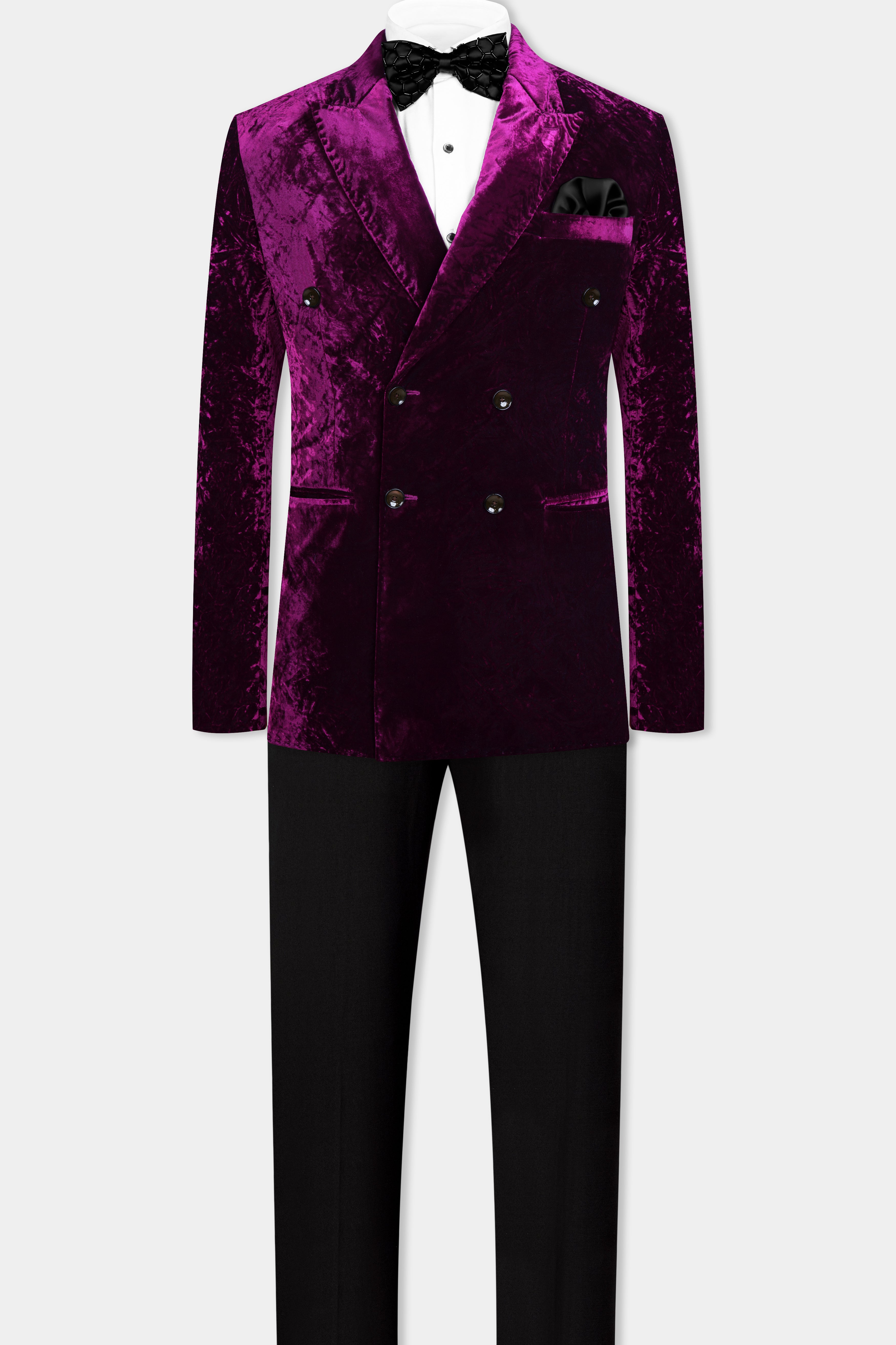 Melanzane Purple Double Breasted Crushed Velvet Suit