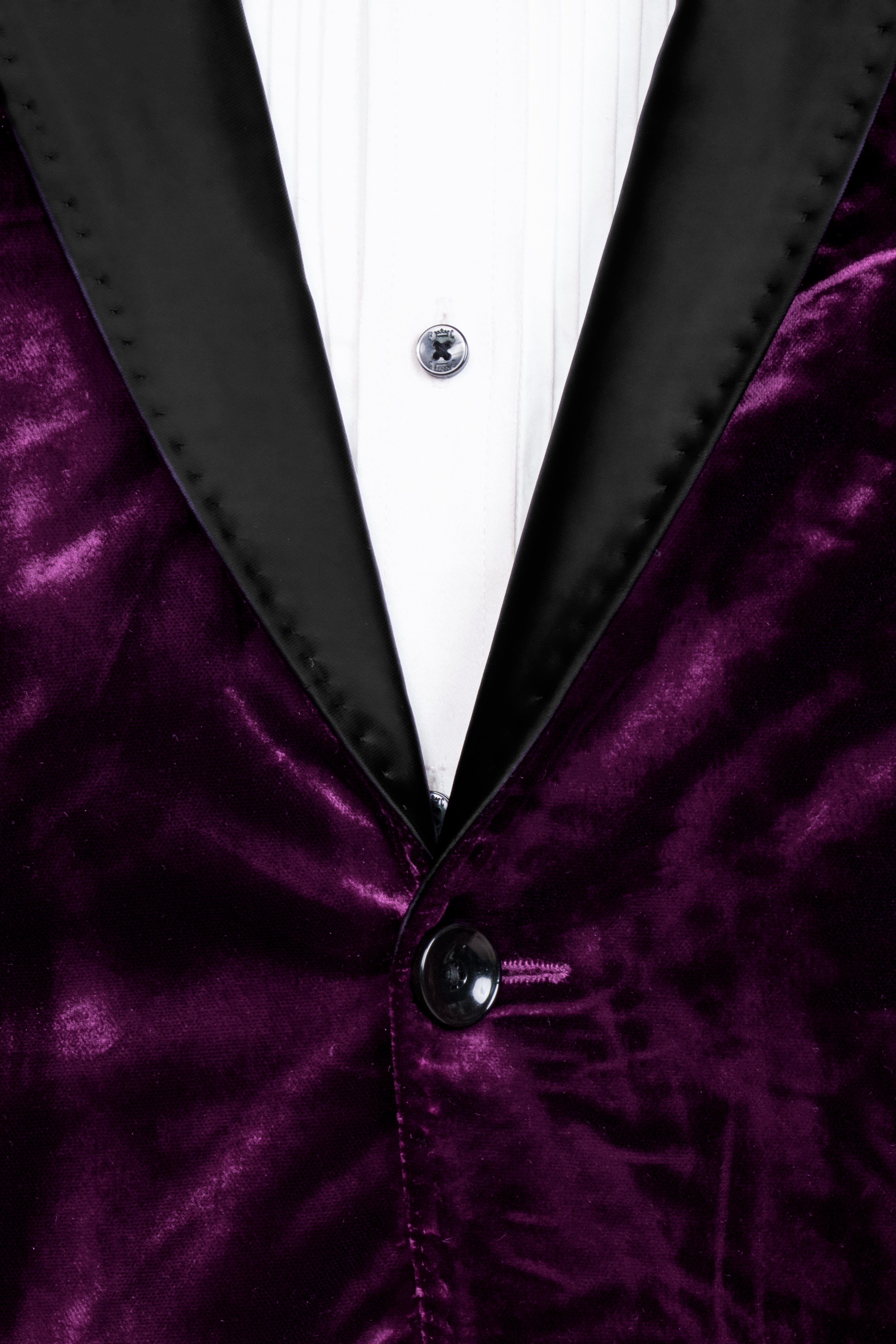 Melanzane Purple Crushed Velvet Peak Collar Tuxedo Suit