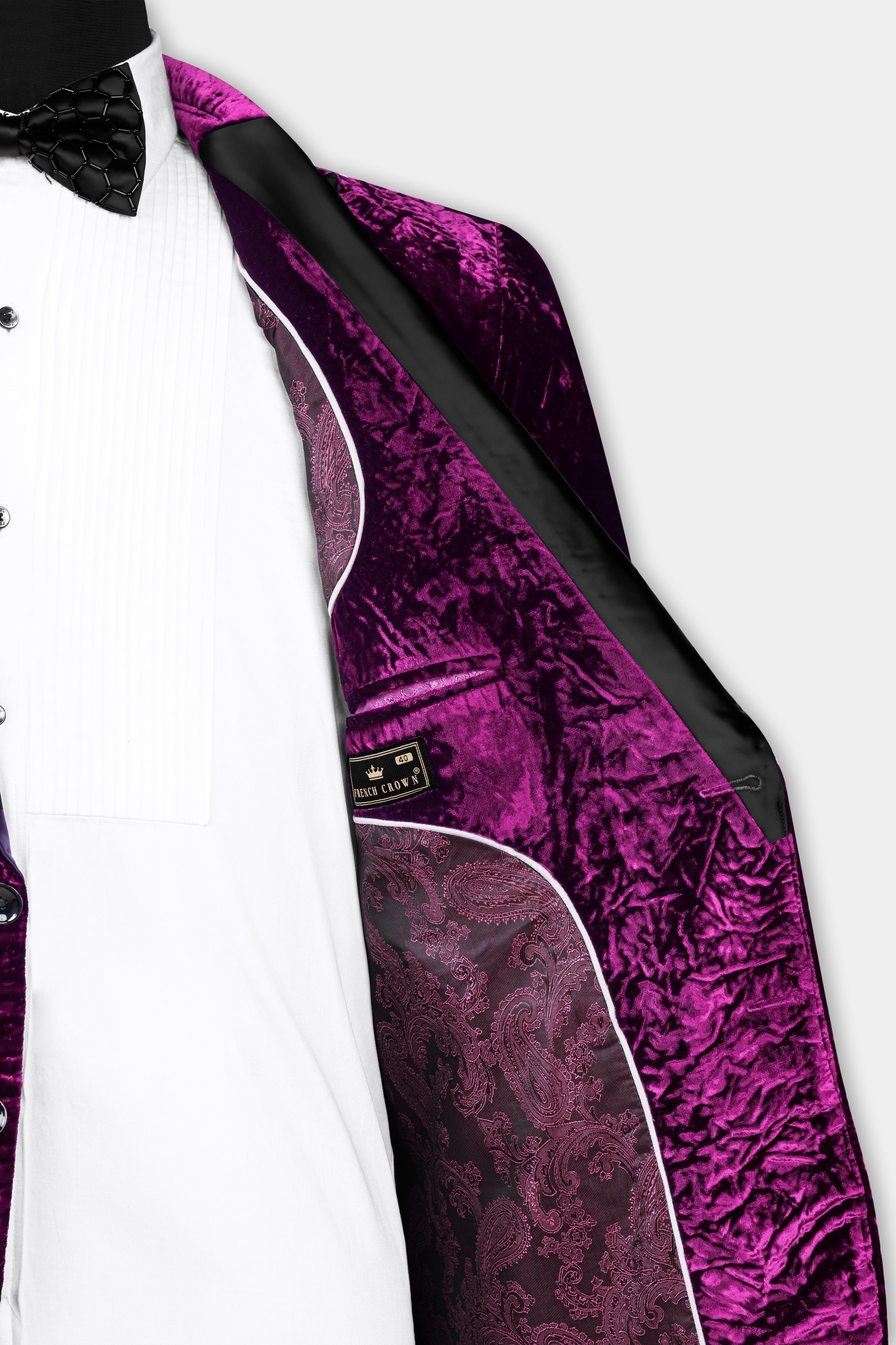 Melanzane Purple Crushed Velvet Peak Collar Tuxedo Suit