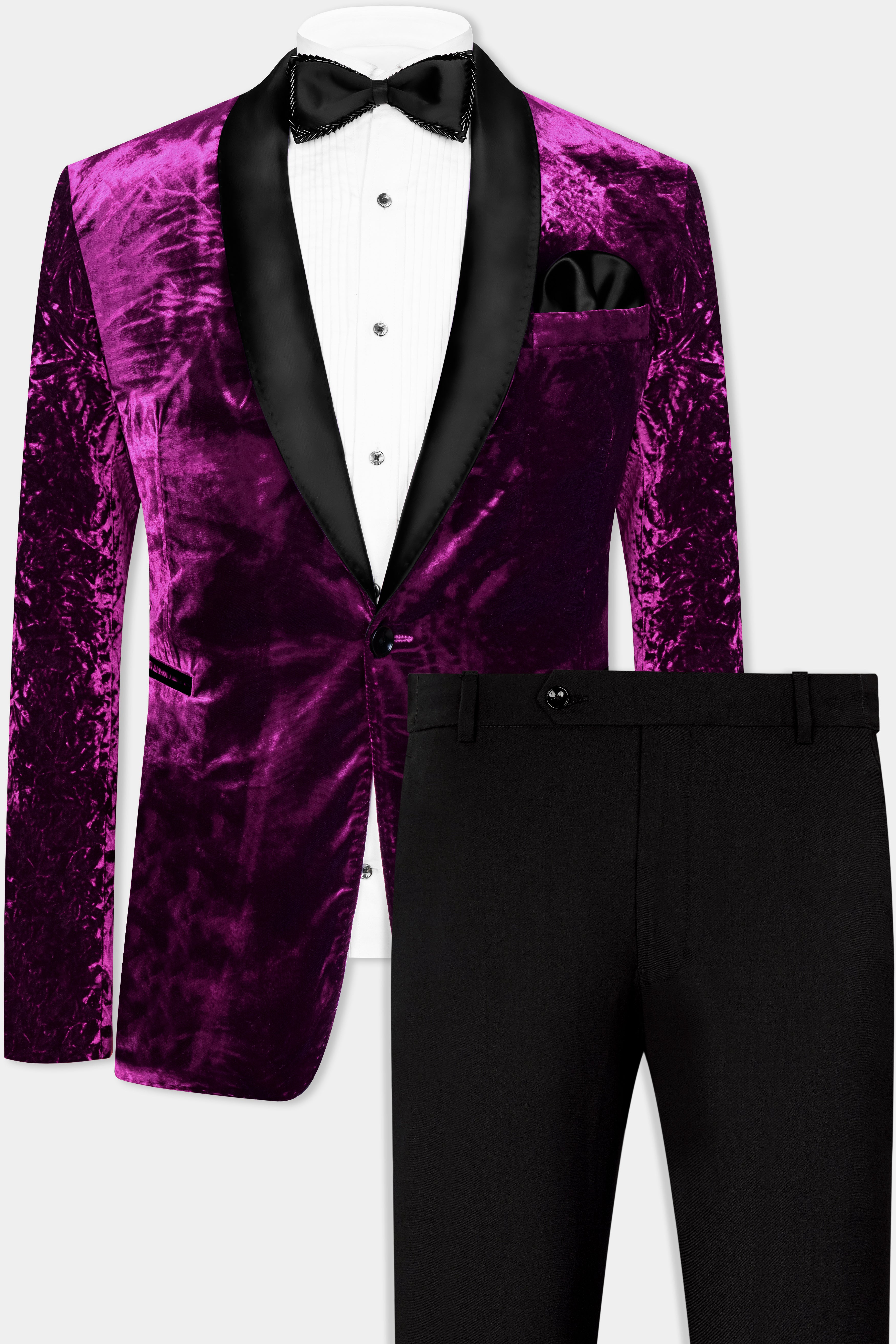 Melanzane Purple Crushed Velvet Tuxedo Suit