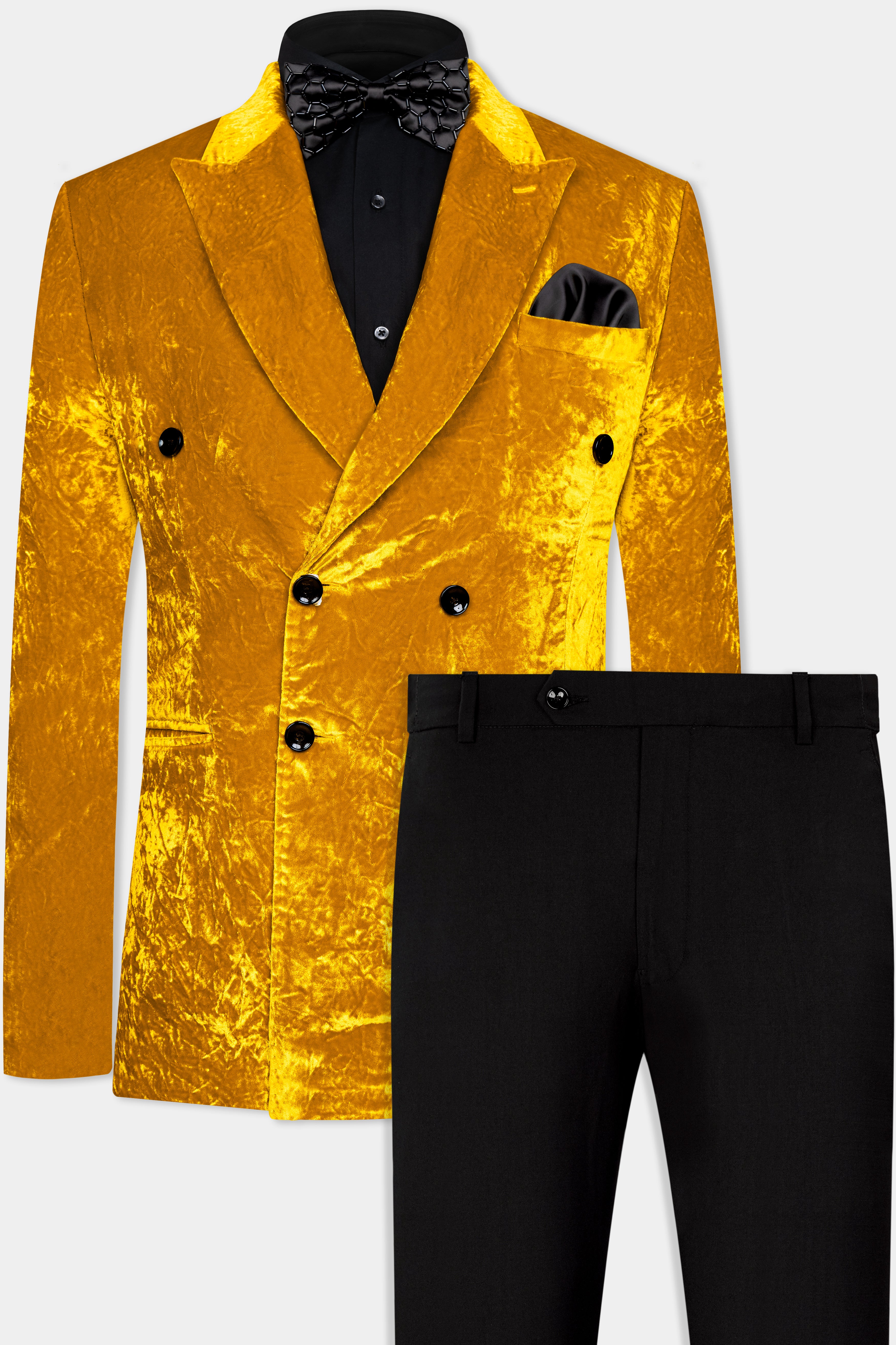 Gamboge Yellow Double Breasted Crushed Velvet Suit