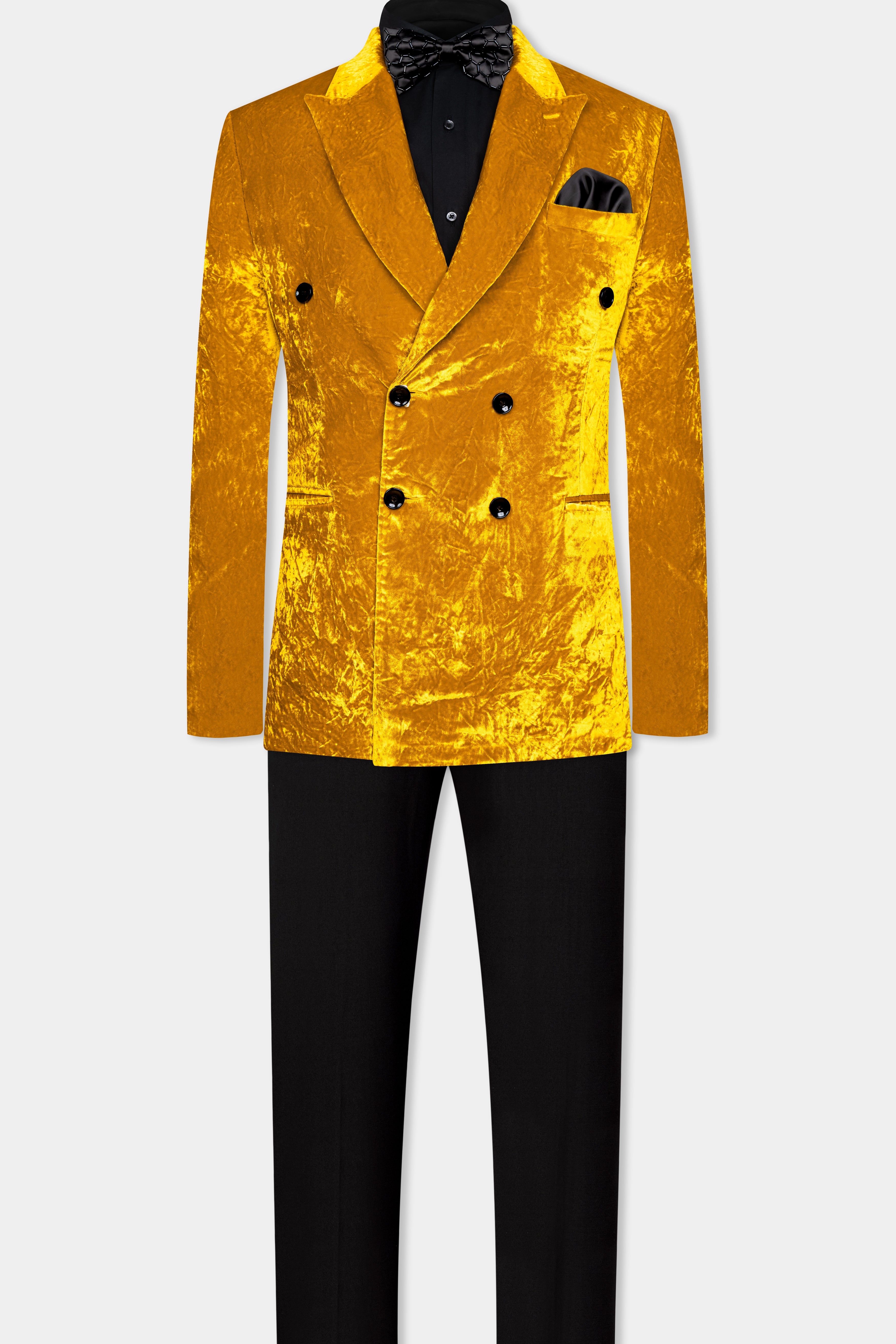 Gamboge Yellow Double Breasted Crushed Velvet Suit