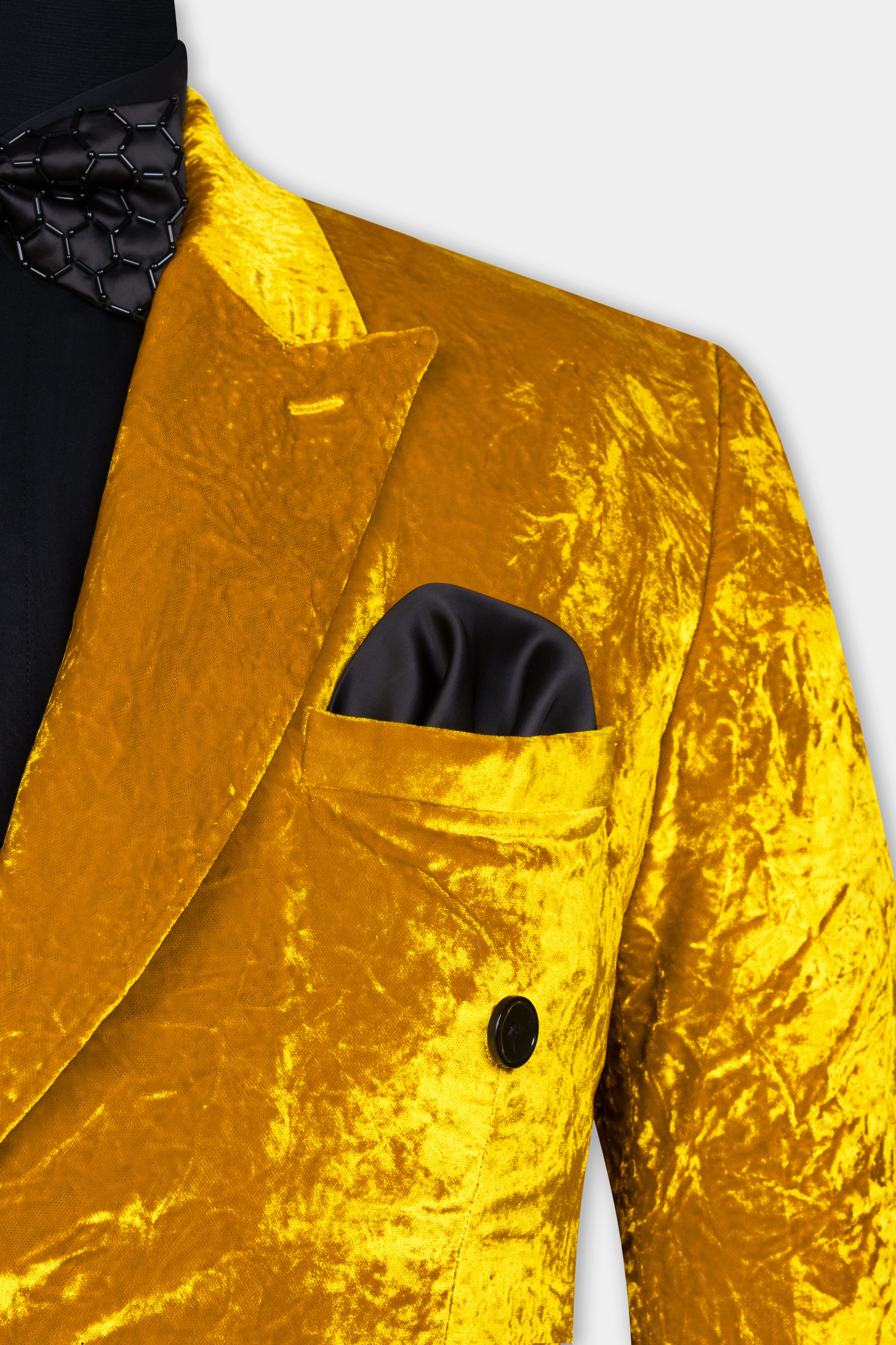 Gamboge Yellow Double Breasted Crushed Velvet Suit