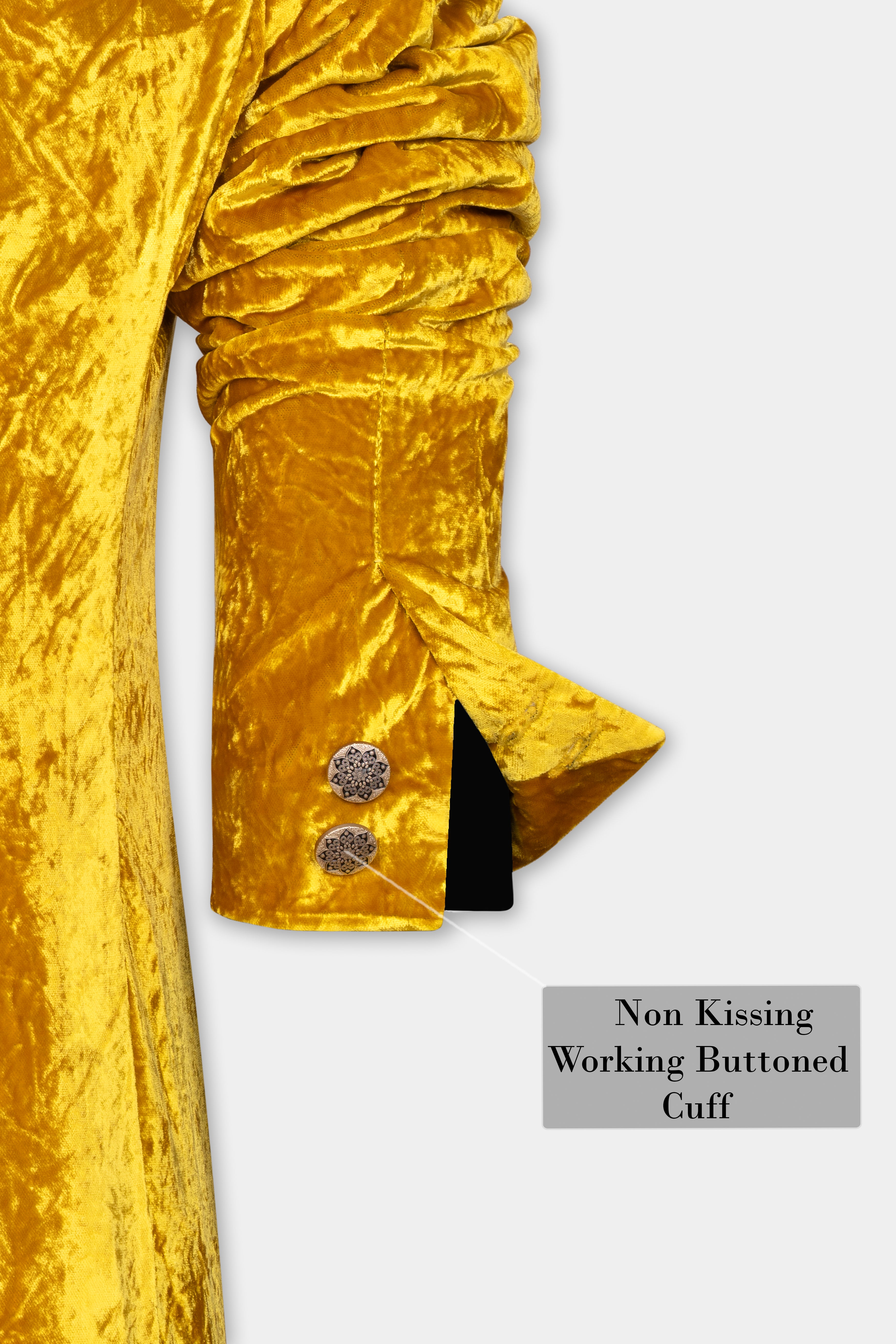 Gamboge Yellow Crushed Velvet Bandhgala Suit