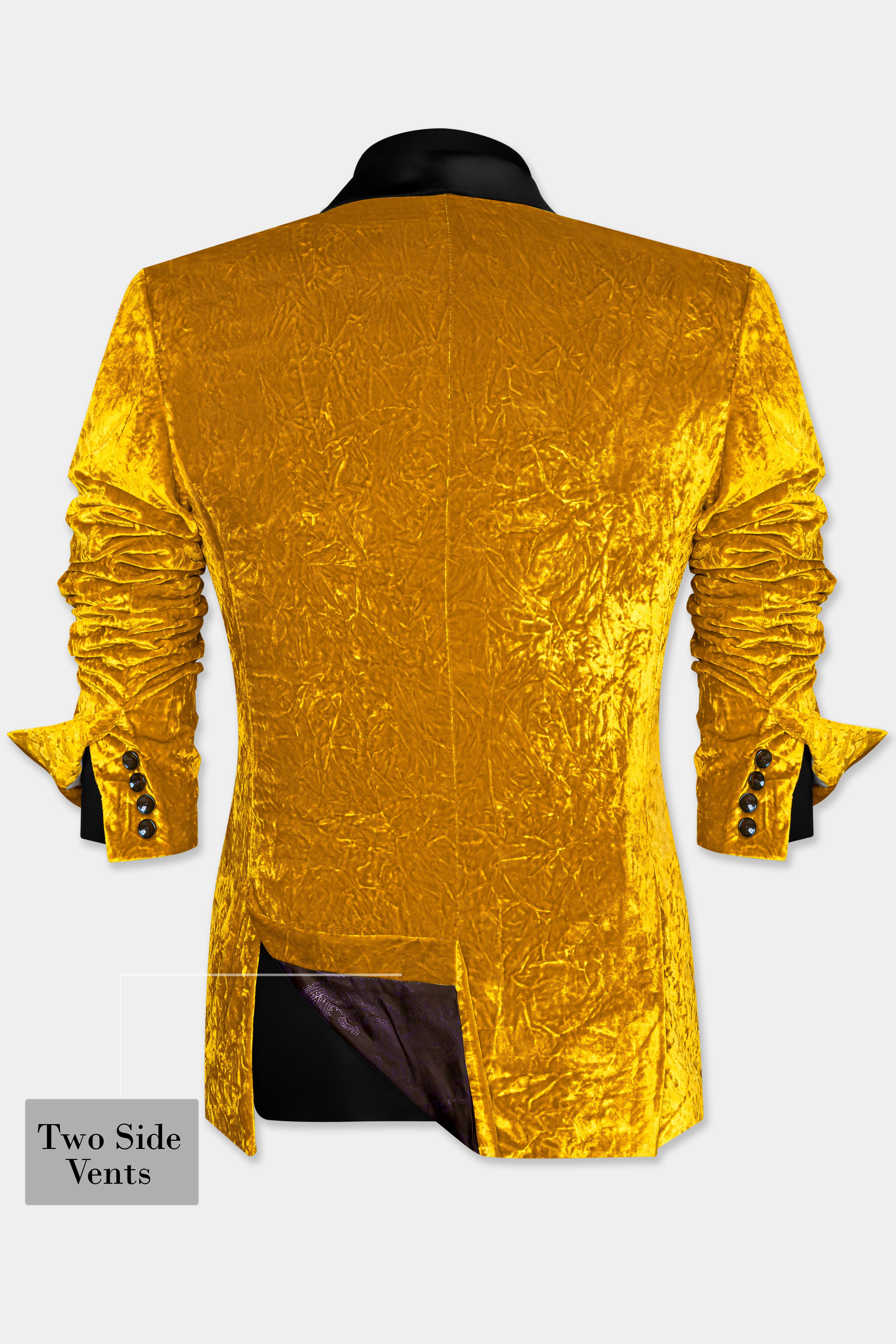 Gamboge Yellow Crushed Velvet Tuxedo Suit