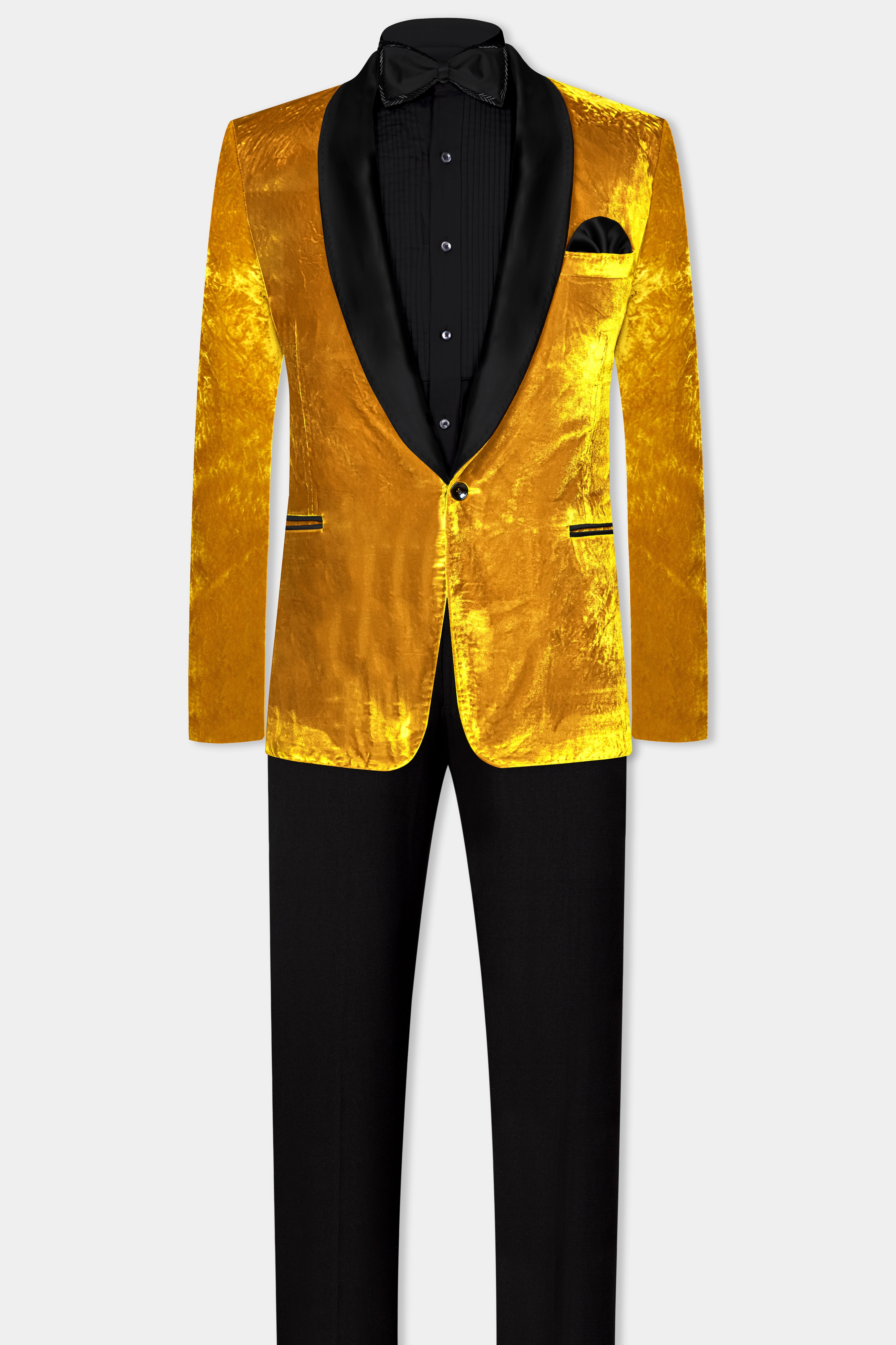 Gamboge Yellow Crushed Velvet Tuxedo Suit