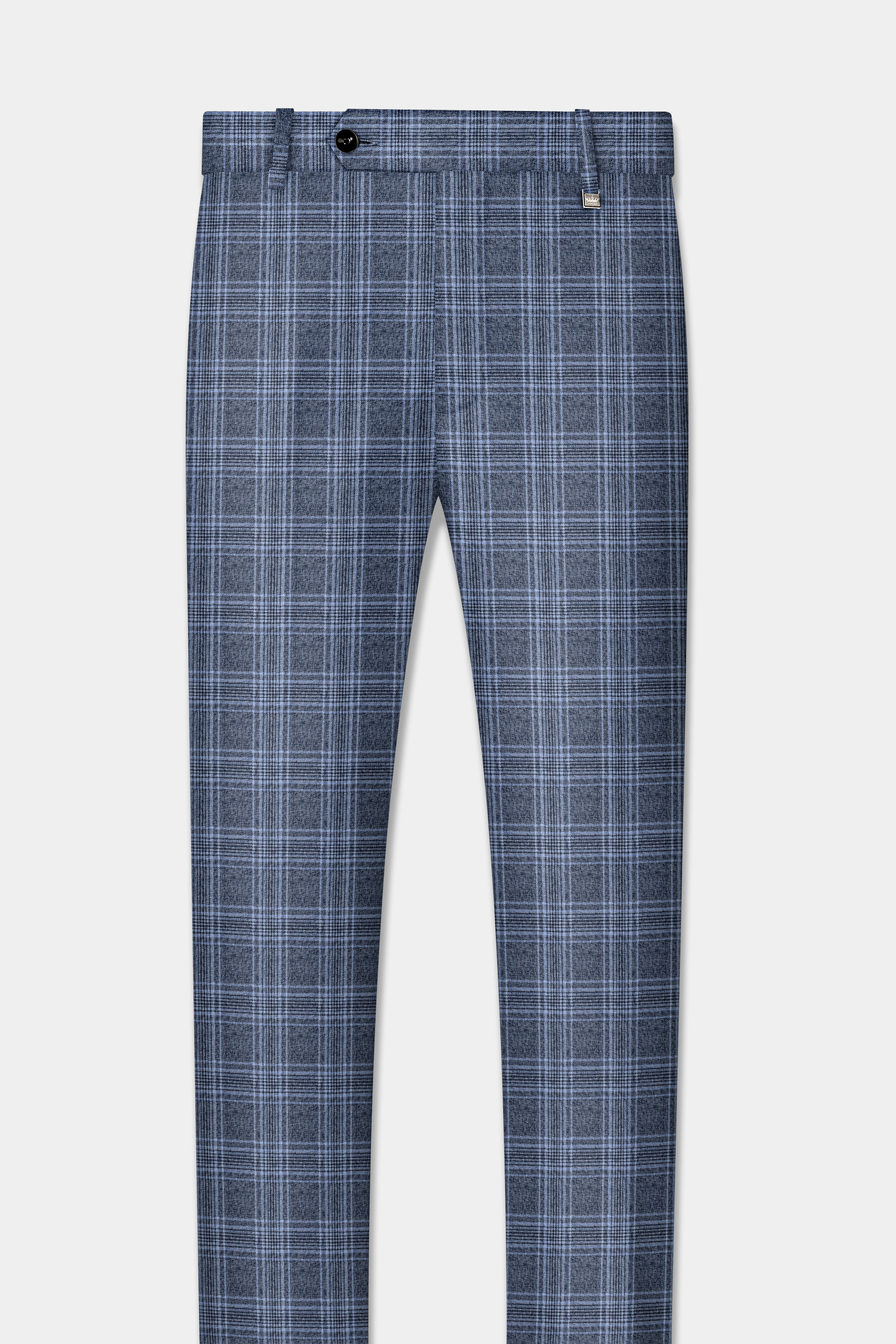 Dolphin And Casper Blue Checkered Cross Placket Bandhgala Wool Rich Suit