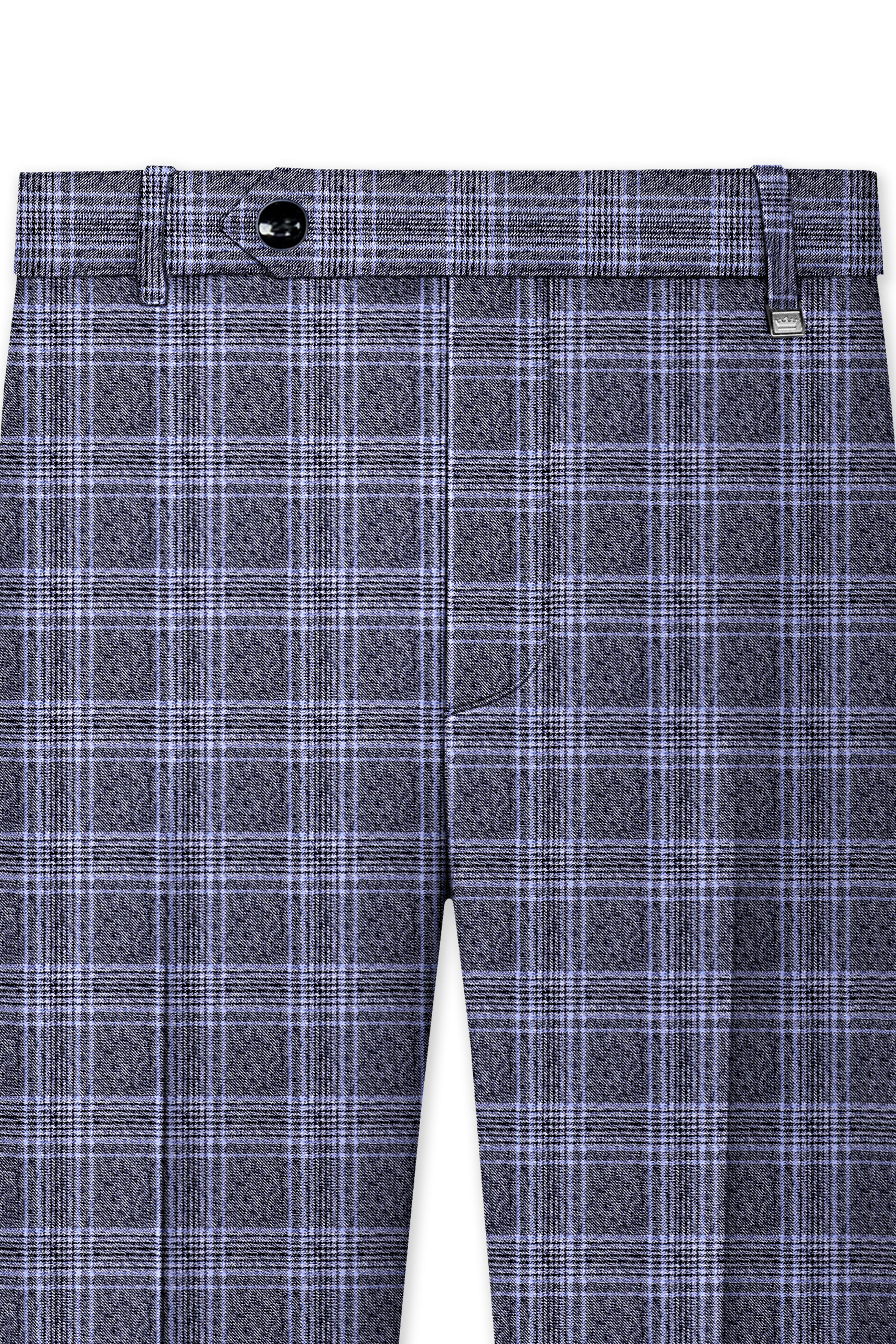 Dolphin And Casper Blue Checkered Cross Placket Bandhgala Wool Rich Suit