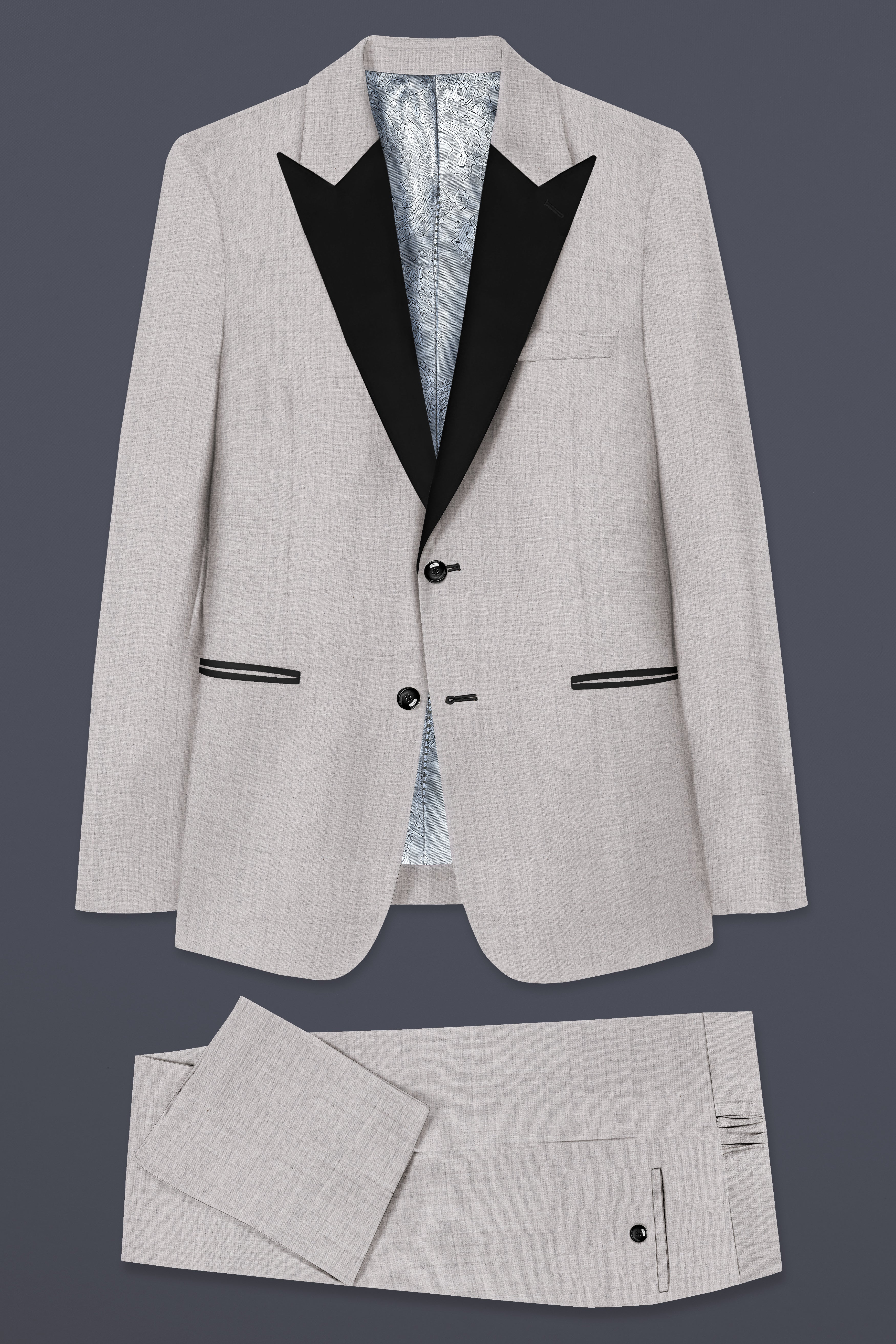 Martini Cream Textured Wool Rich Peak Collar Tuxedo Suit