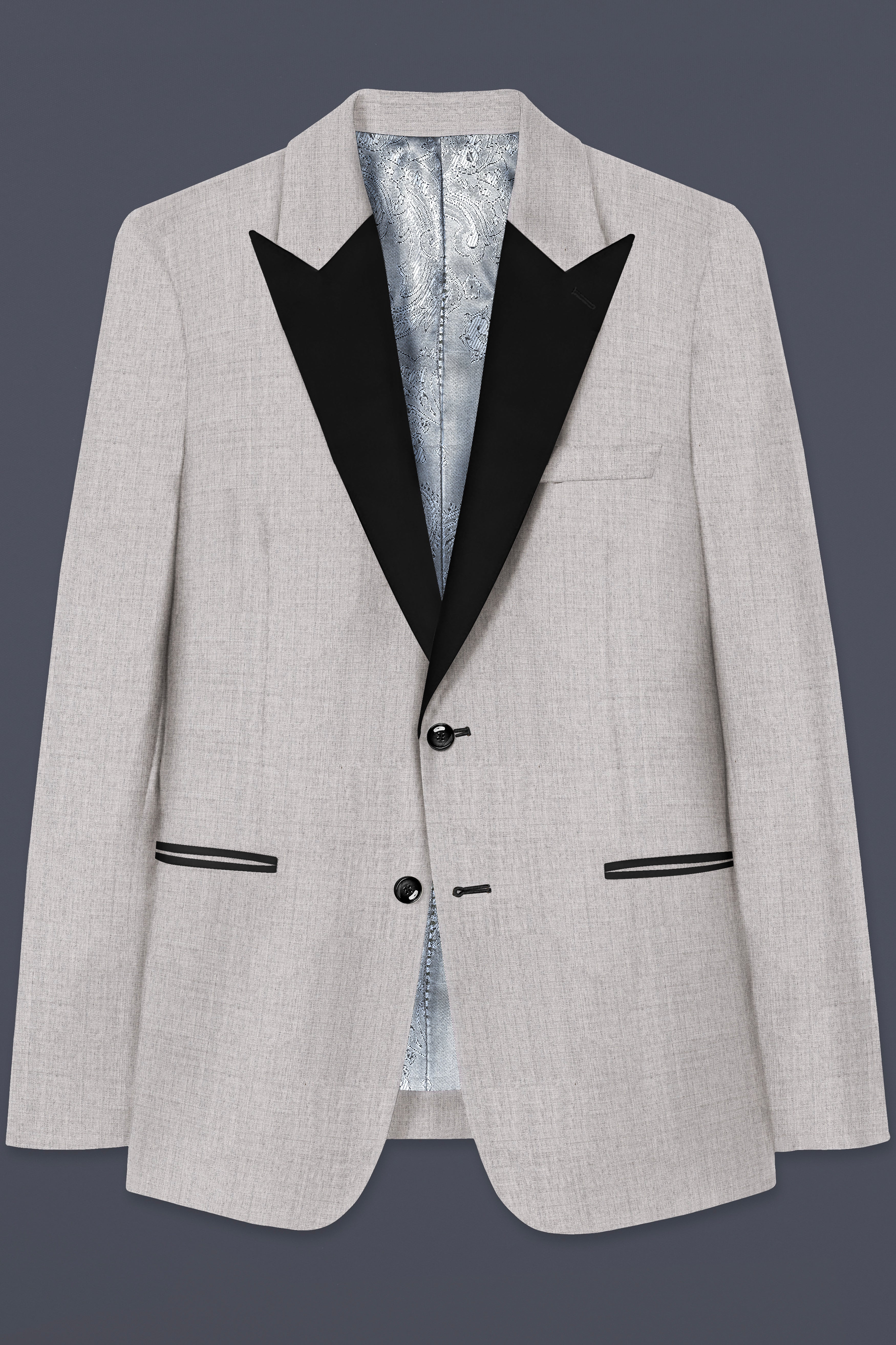 Martini Cream Textured Wool Rich Peak Collar Tuxedo Suit