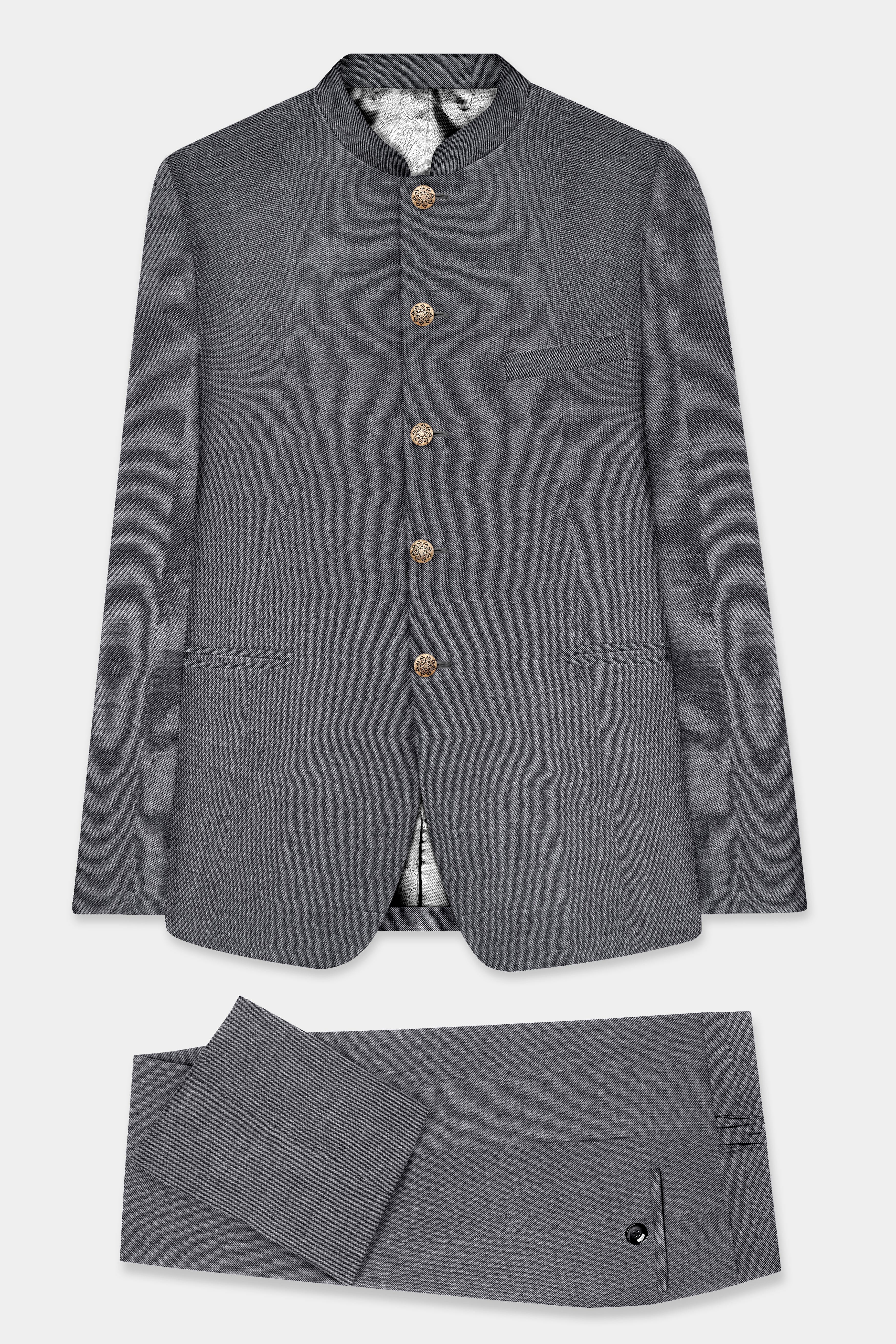 Vampire Gray Textured Wool Rich Bandhgala Suit