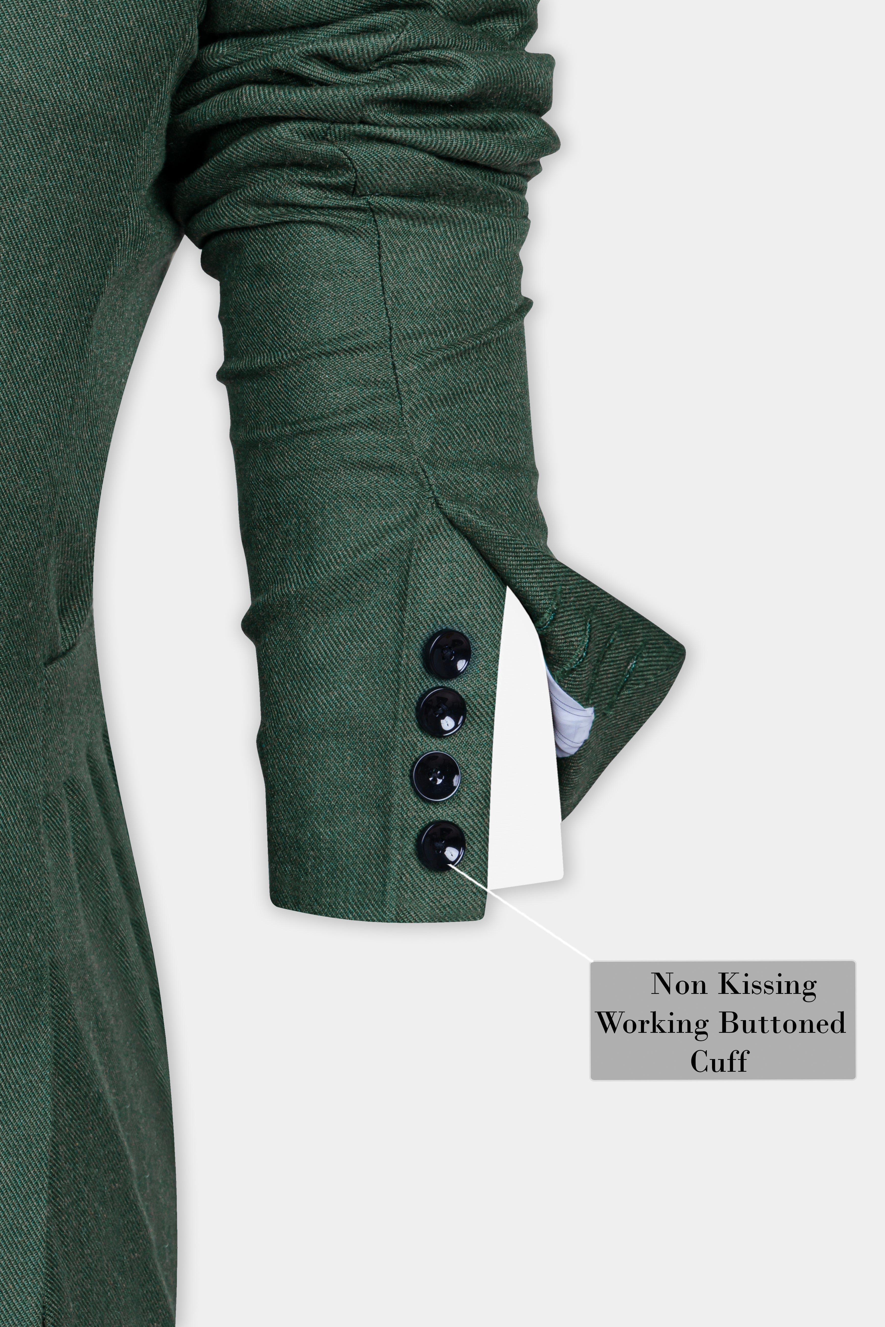 Plantation Green Tweed  Designer Jacket Suit With Functional Belt Fastening