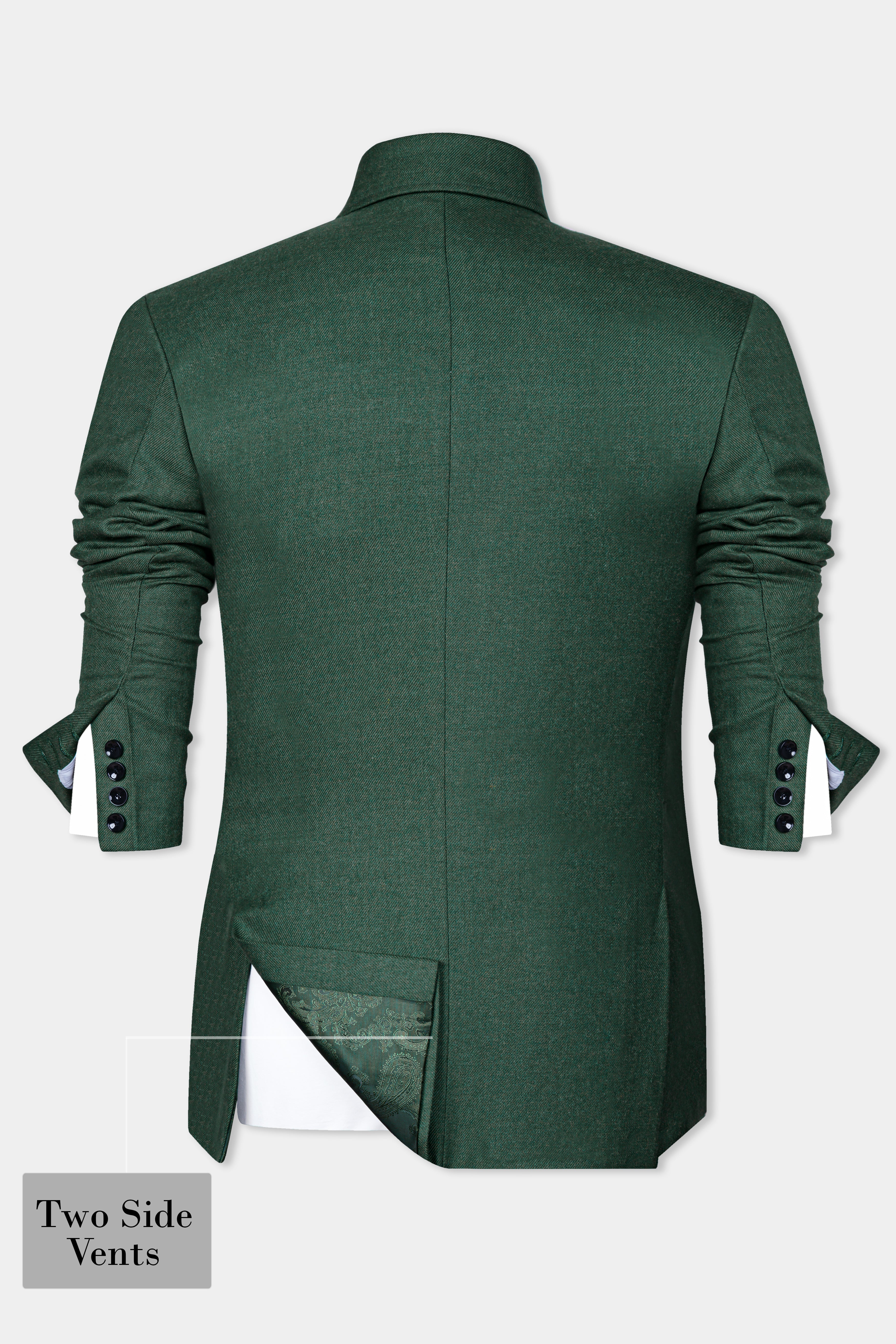 Plantation Green Tweed  Designer Jacket Suit With Functional Belt Fastening