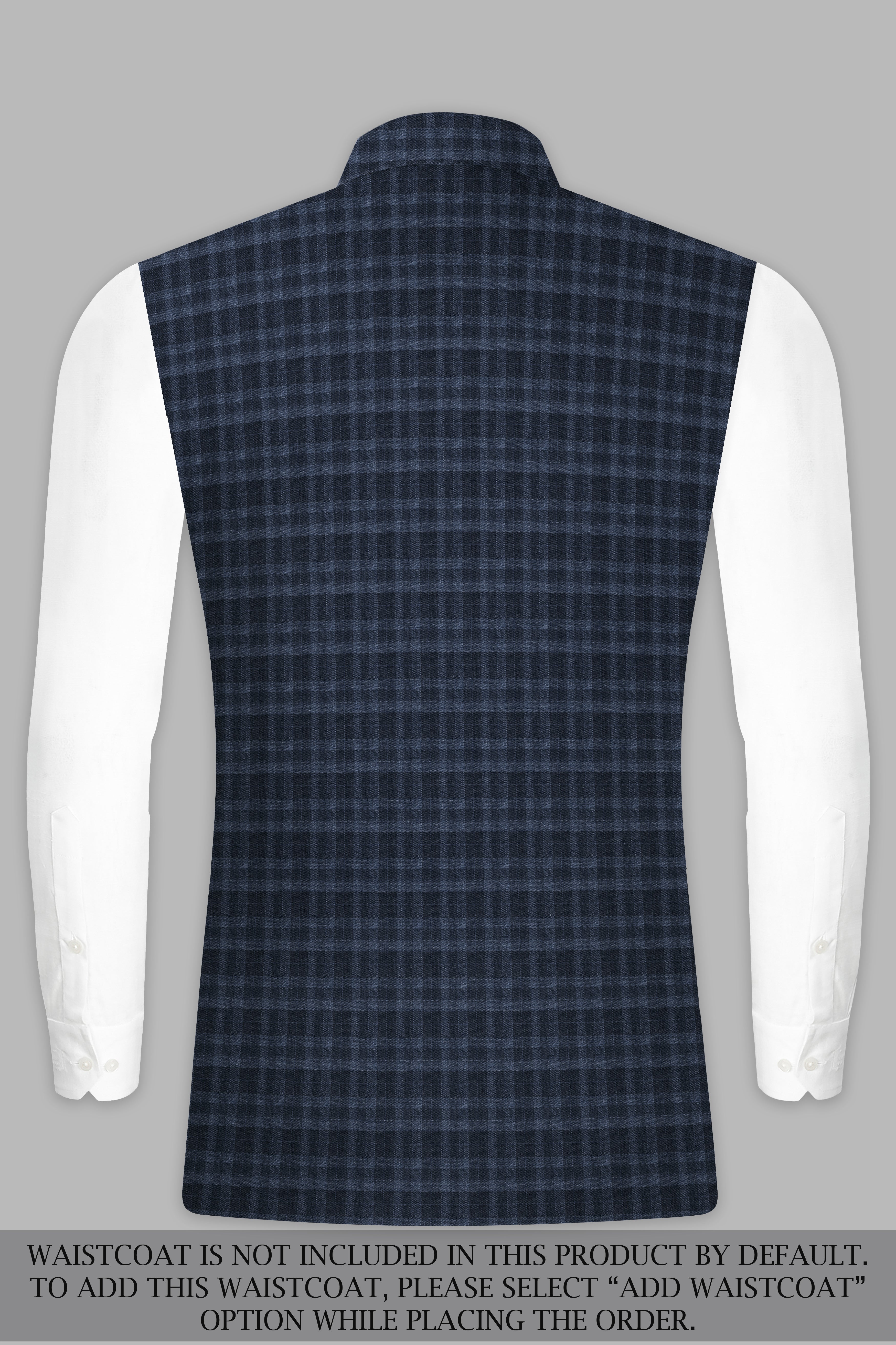 Baltic Blue Plaid Wool Rich Cross Placket Bandhgala Suit