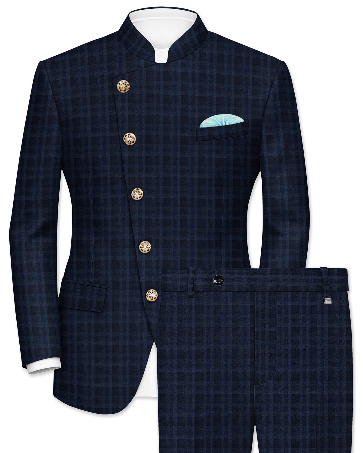 Baltic Blue Checks-palid Premium Polyester Bandhgala/Jodhpuri Blazers ...