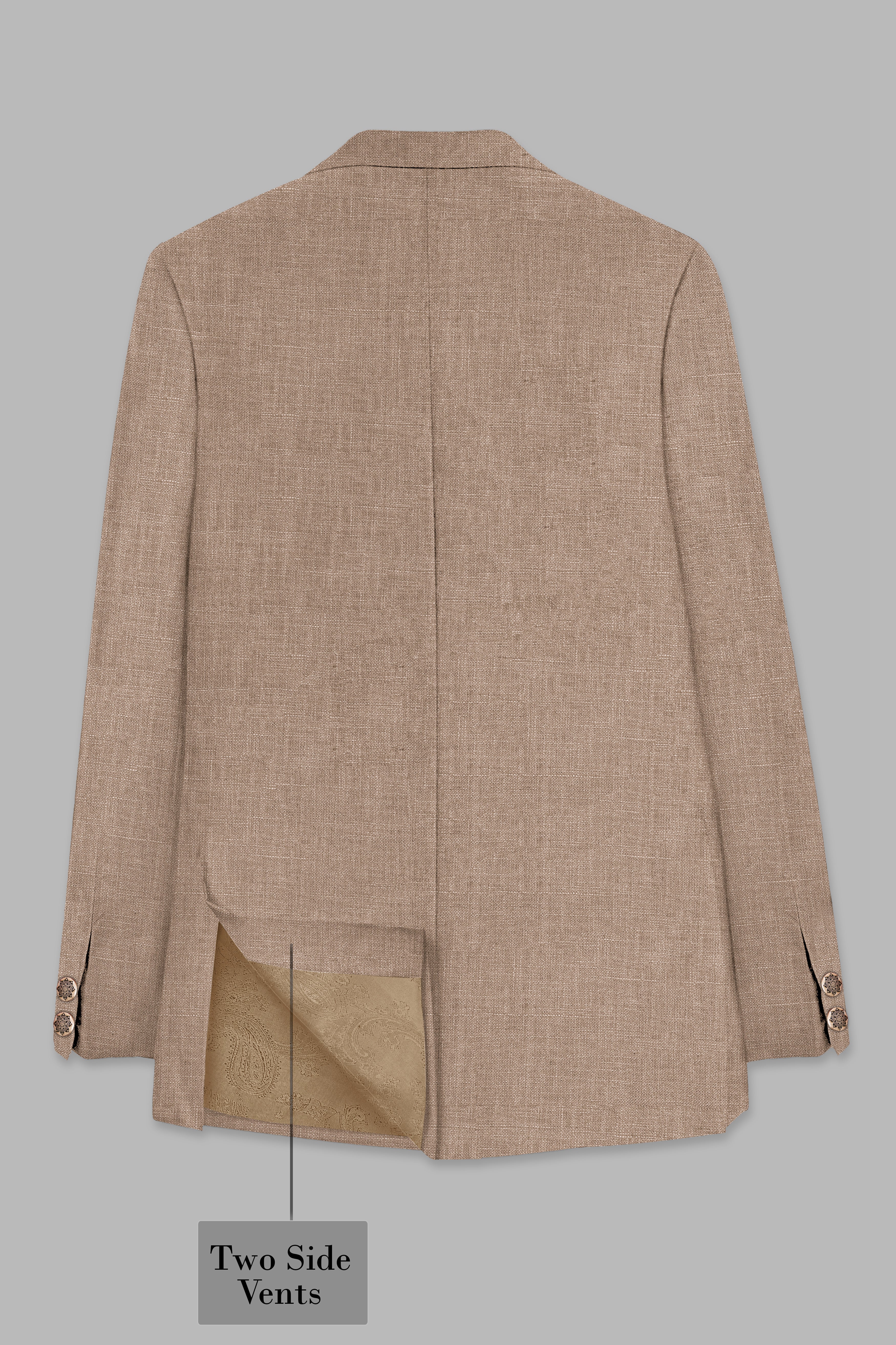 Beaver Brown Cross Placket Bandhgala Luxurious Linen Suit