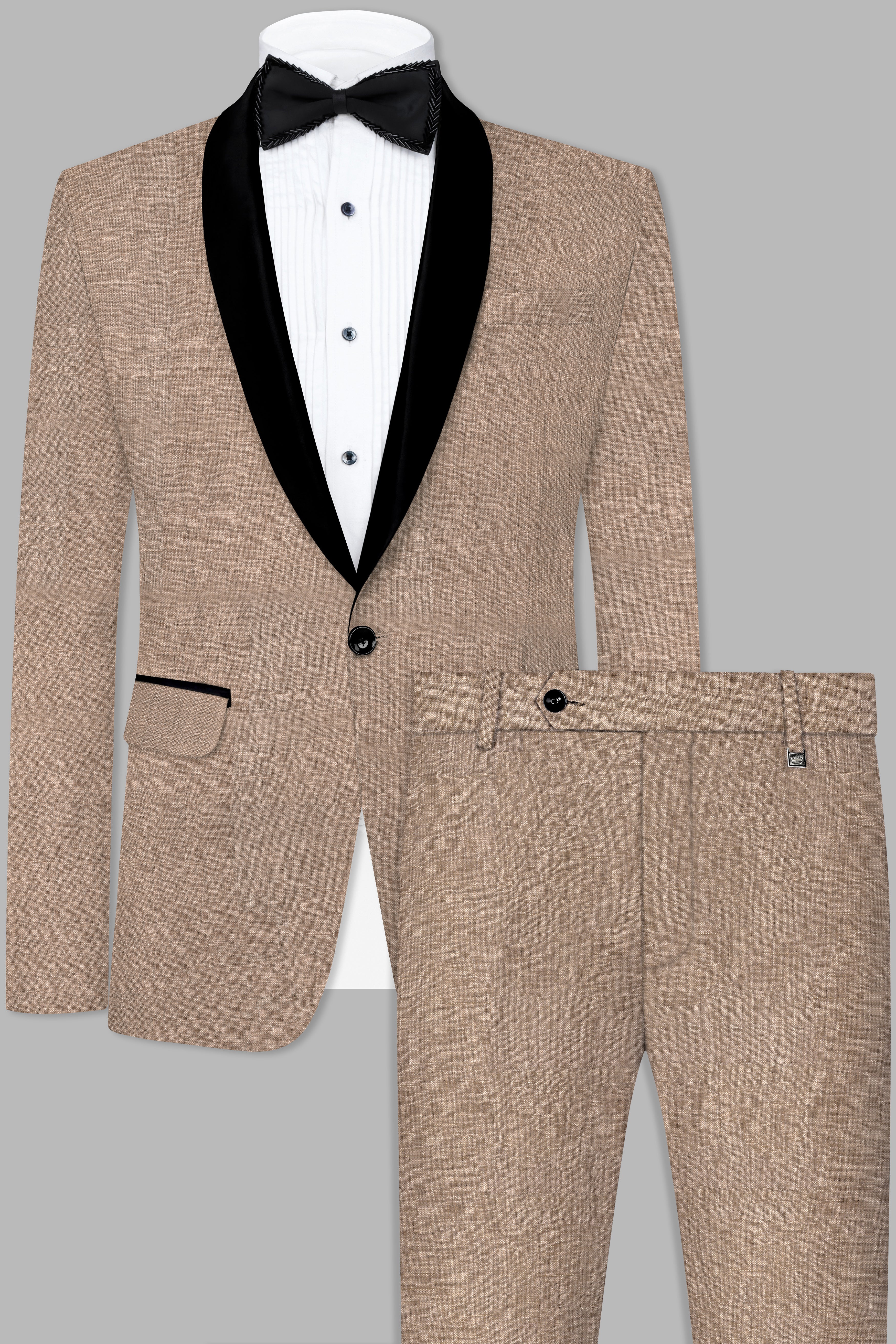 Beaver Brown Luxurious Linen Tuxedo Suit