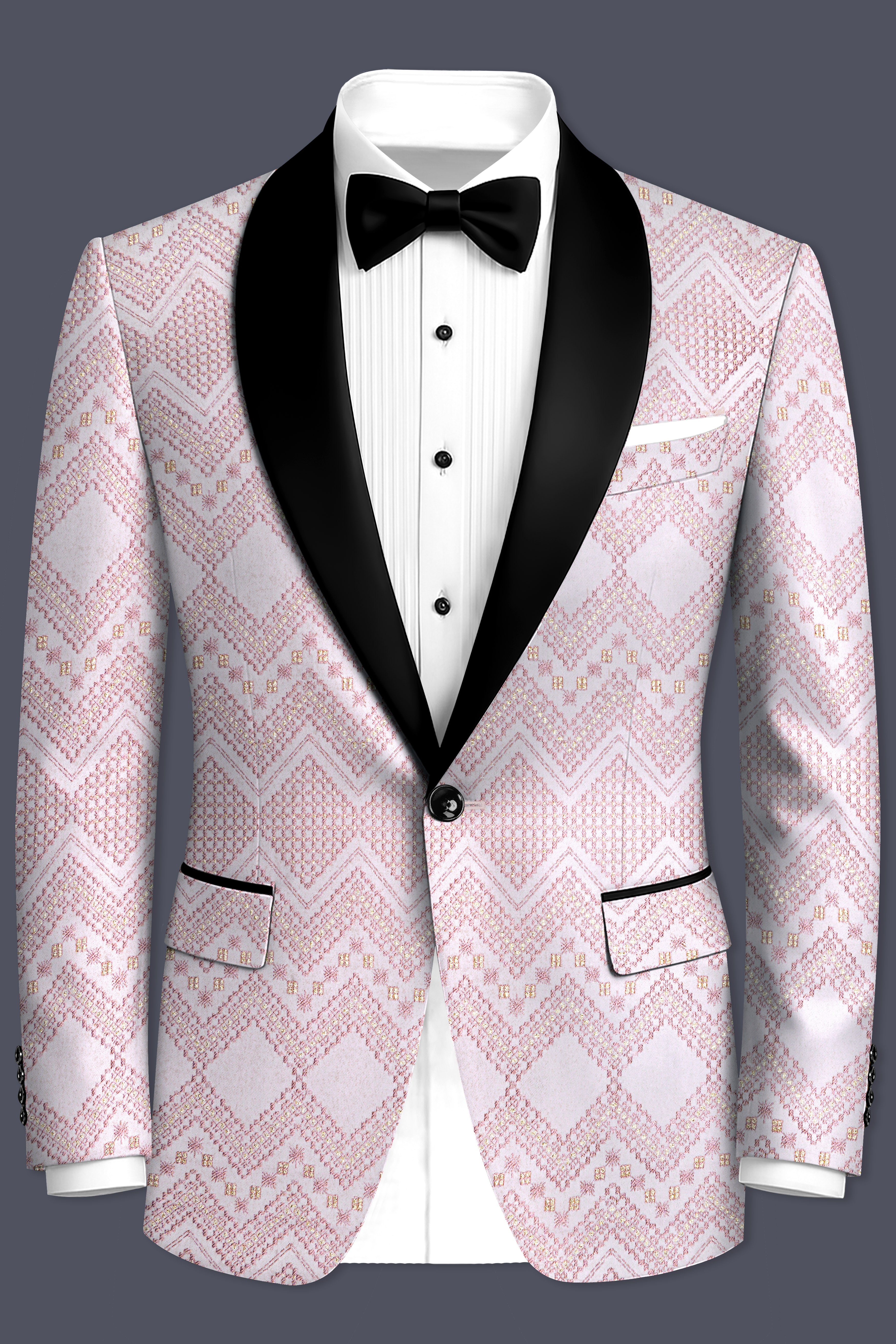 Florissa-Blossom Pink  Chevron Sequin And Slik Thread Embroidered Tuxedo Suit