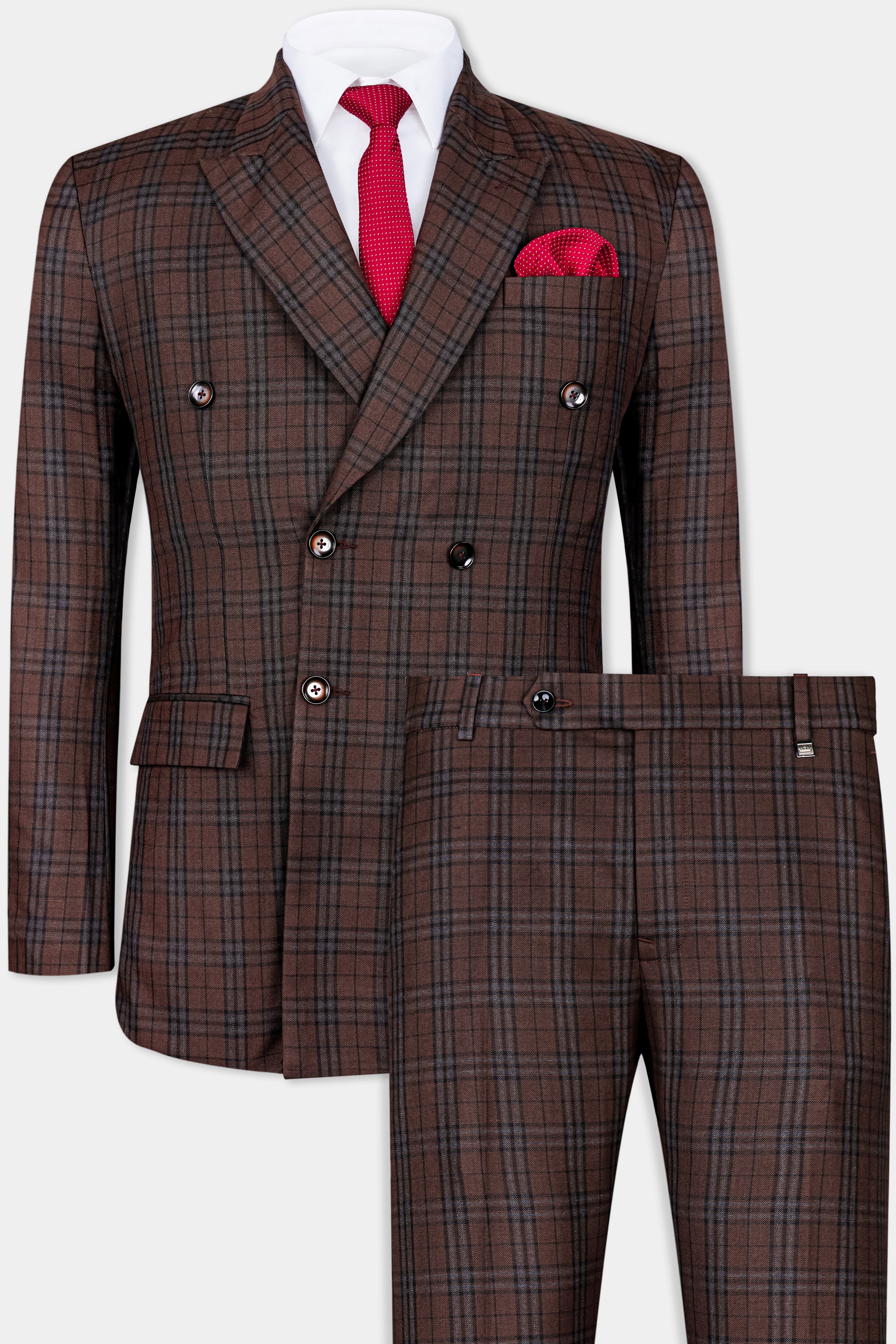 Gingerbread Plaid Wool blend Double-Brested Suit