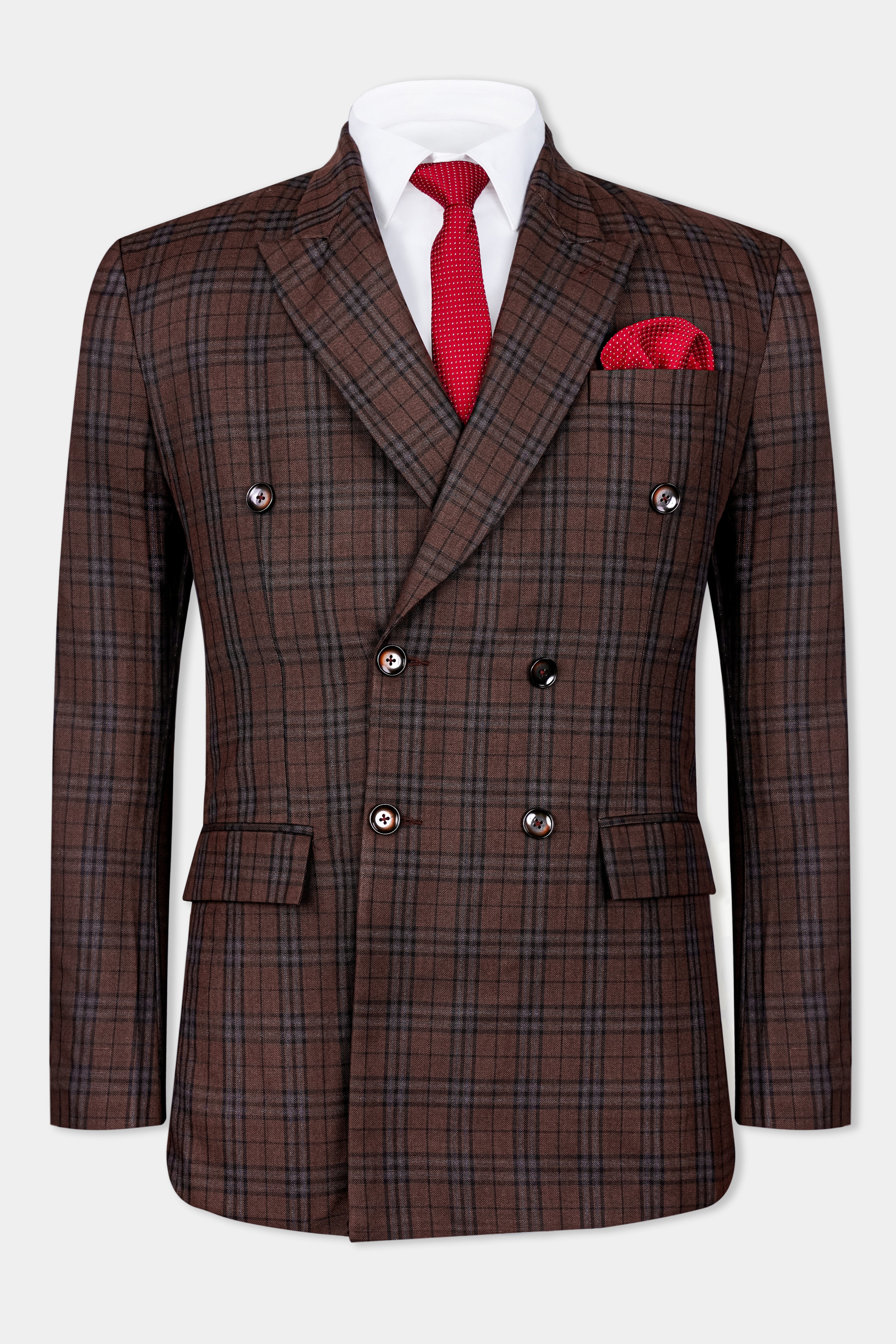 Gingerbread Plaid Wool blend Double-Brested Suit