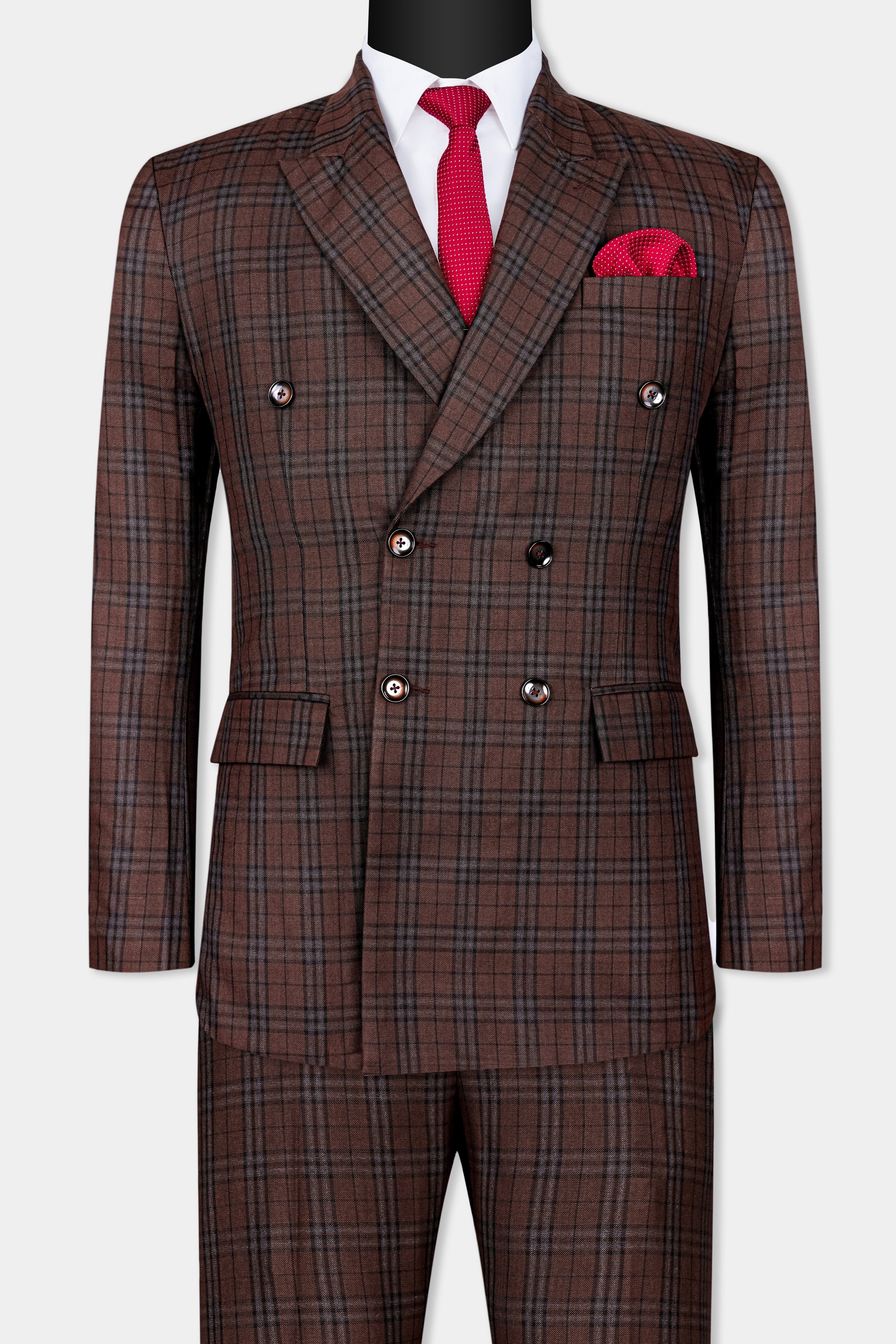 Gingerbread Plaid Wool blend Double-Brested Suit