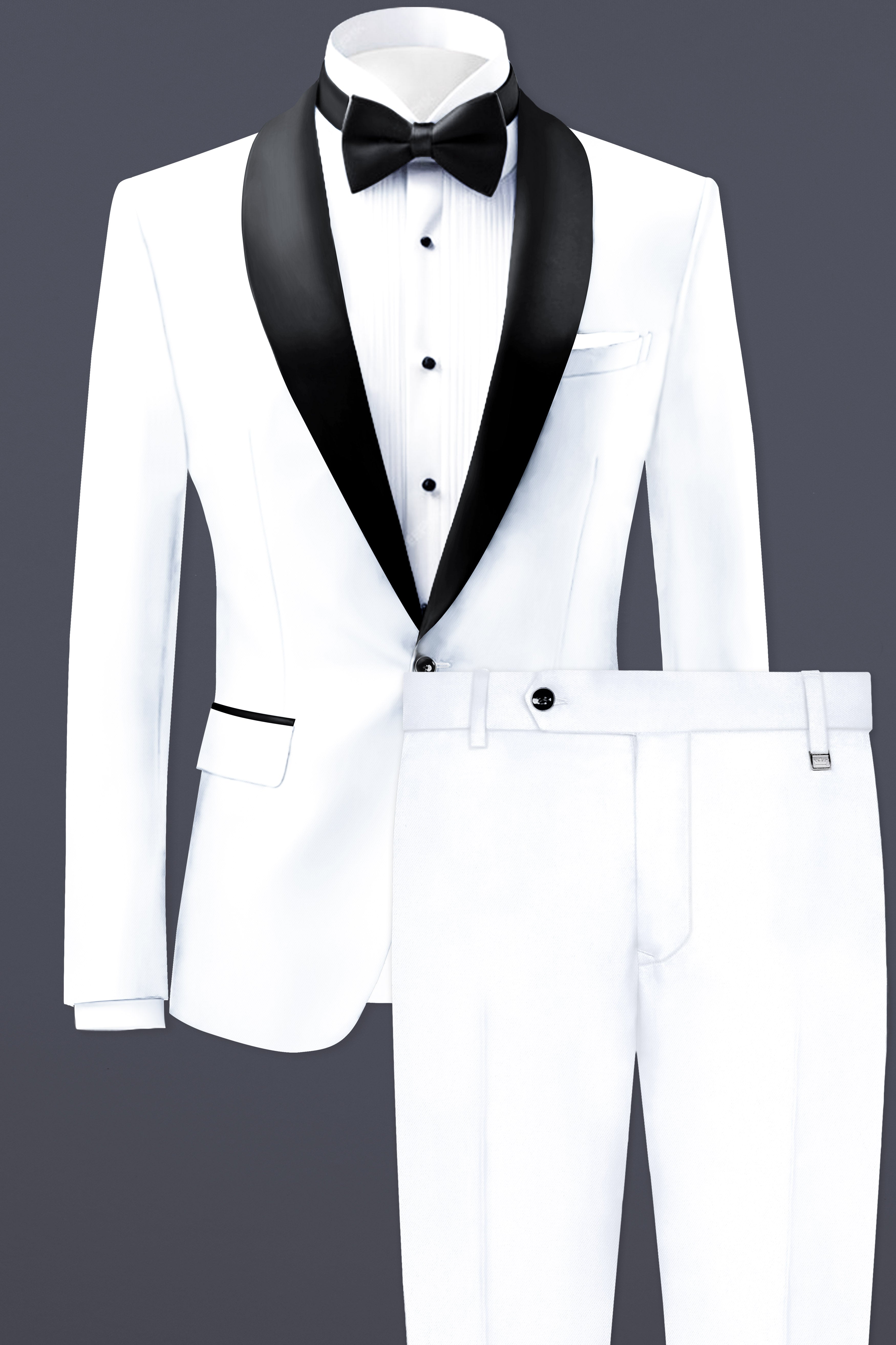 Bright White Stretchable Subtle Sheen Tuxedo Suit