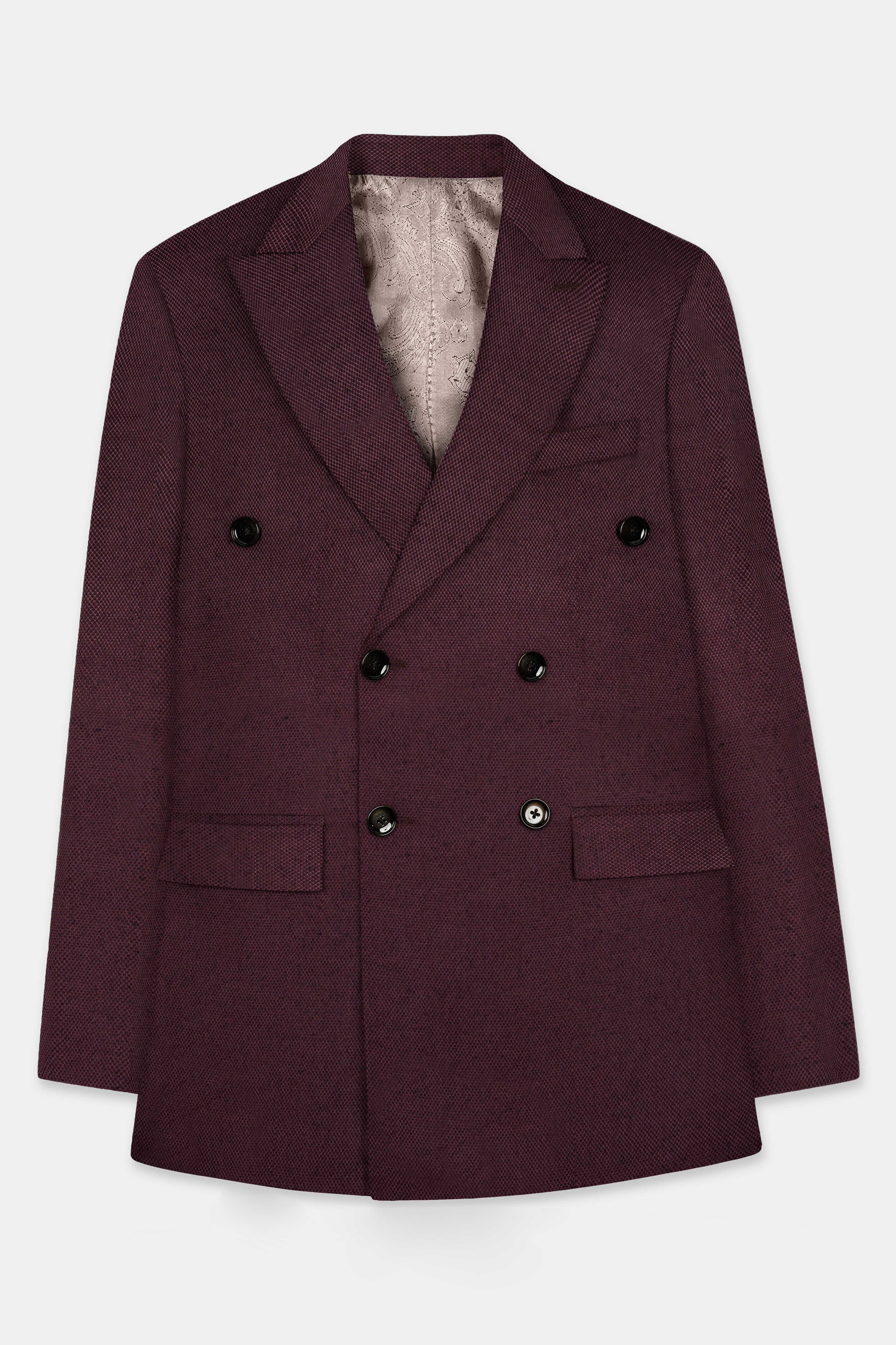 Eclipse Maroon Textured Wool Rich Double Breasted Suit