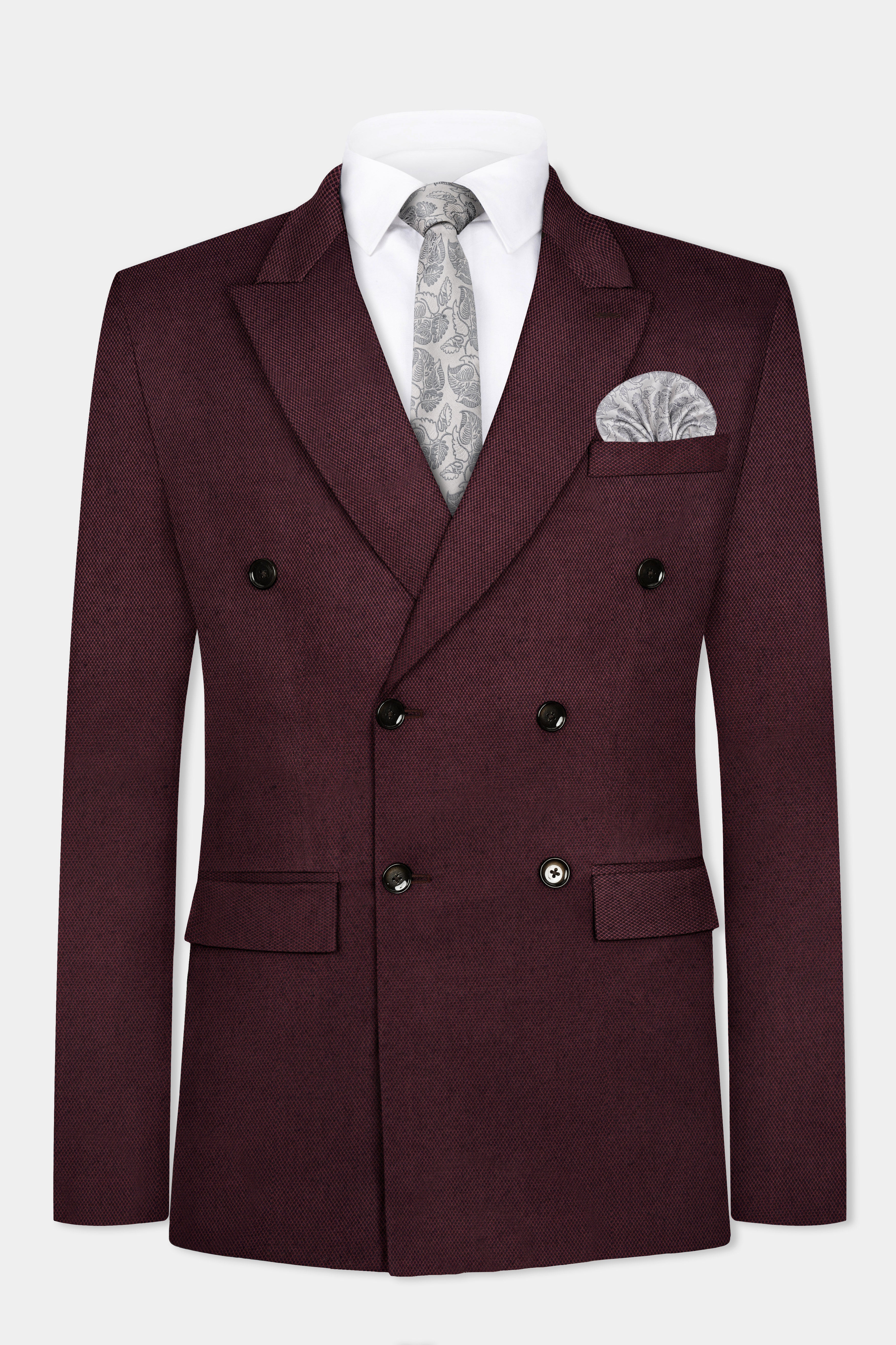 Eclipse Maroon Textured Wool Rich Double Breasted Suit