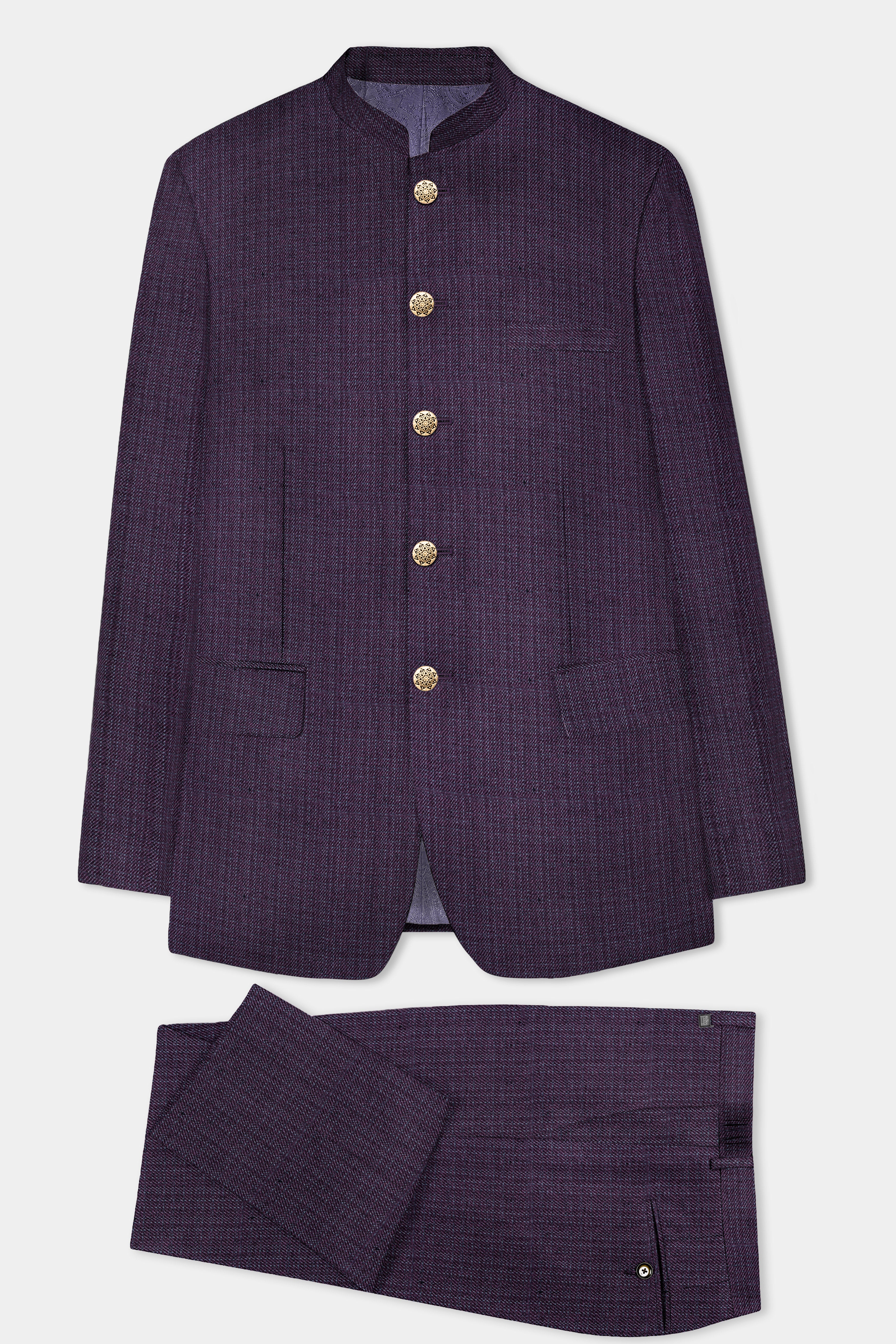 Blackcurrant Textured Wool Rich Bandhgala Suit