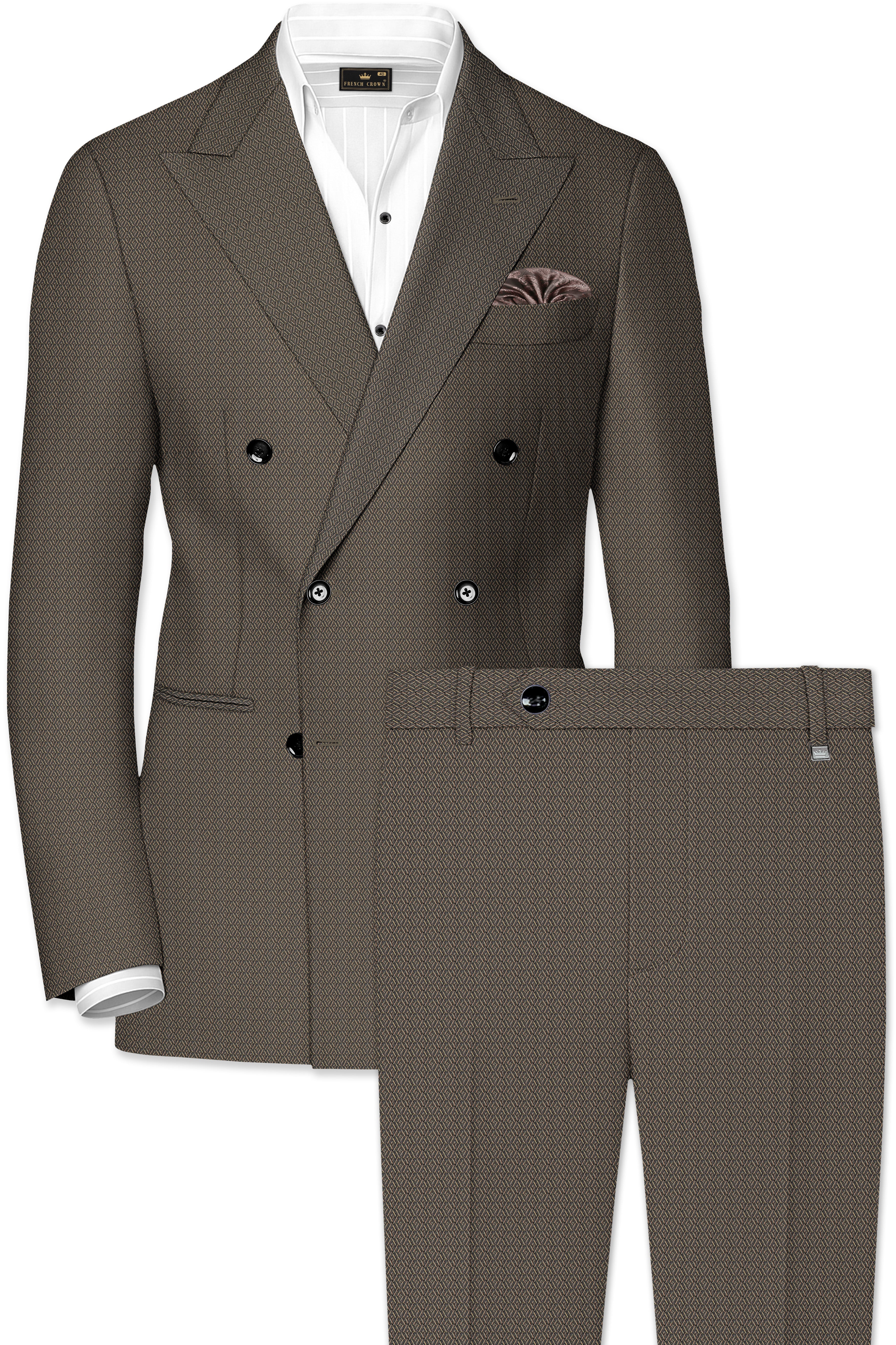 Wenge Brown Dobby Textured wool blend Double breasted Suit