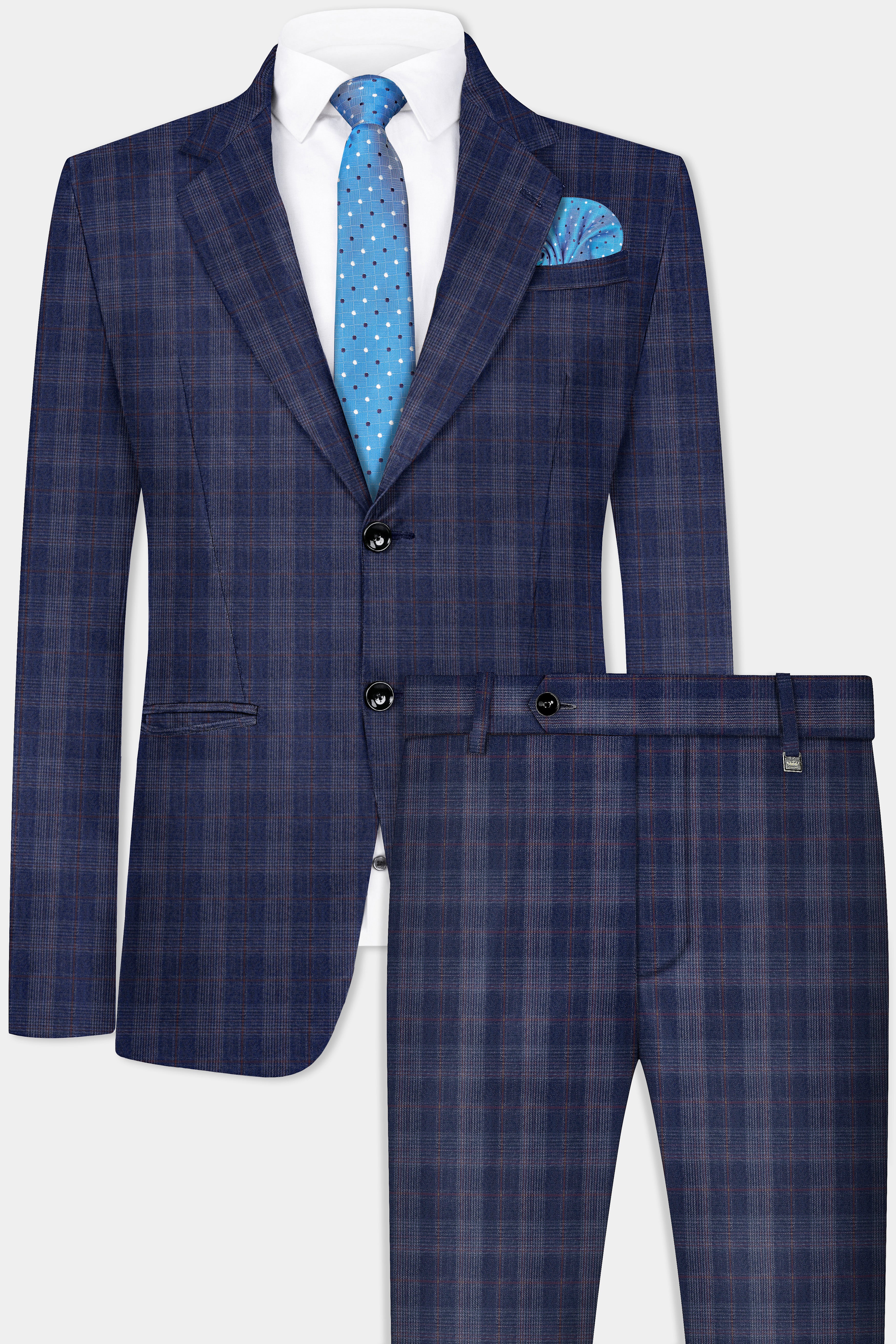Tuna Blue Checkered Wool Blend Suit