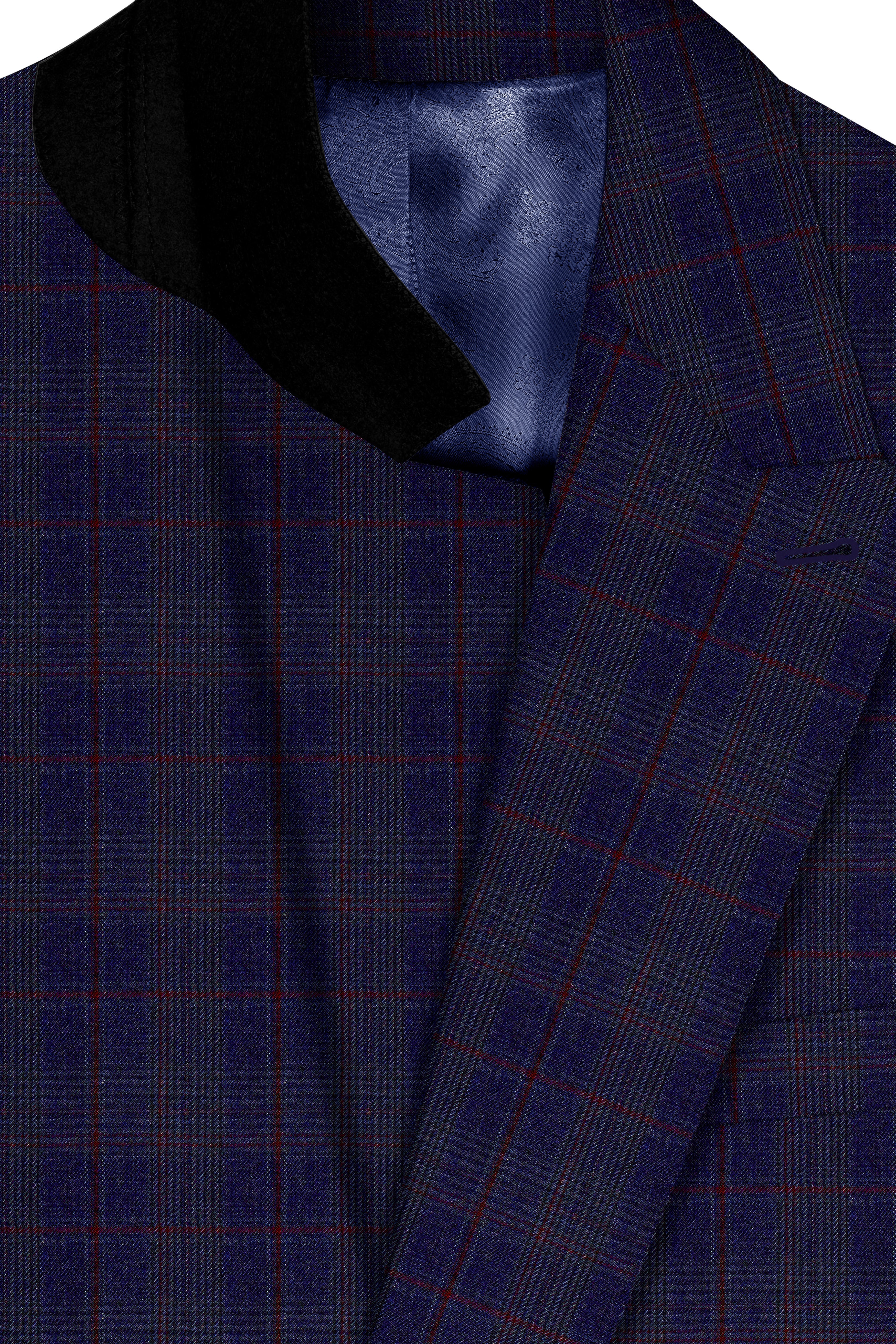 Tuna Blue Checkered Wool Blend Double Breasted Suit