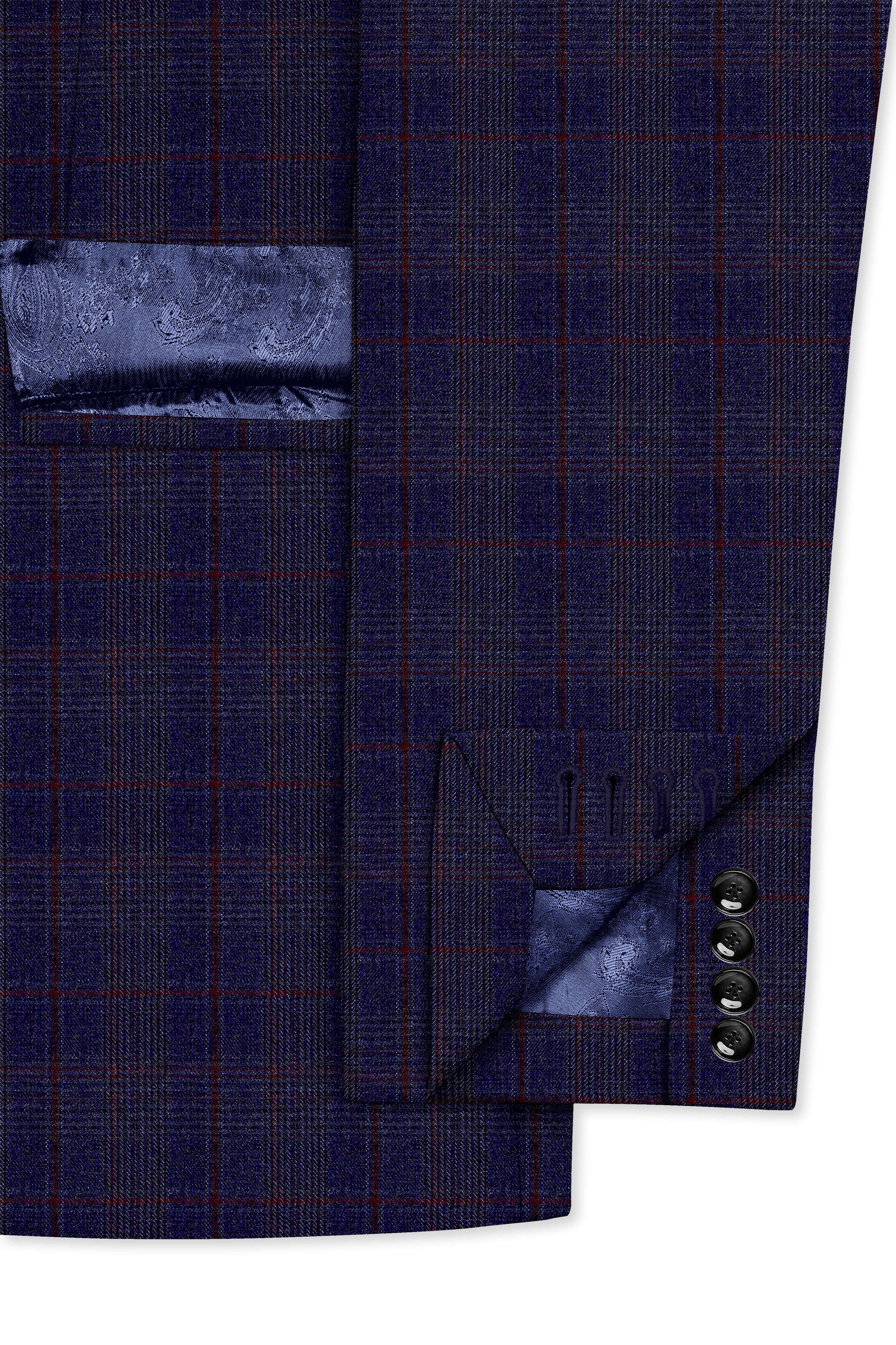 Tuna Blue Checkered Wool Blend Double Breasted Suit