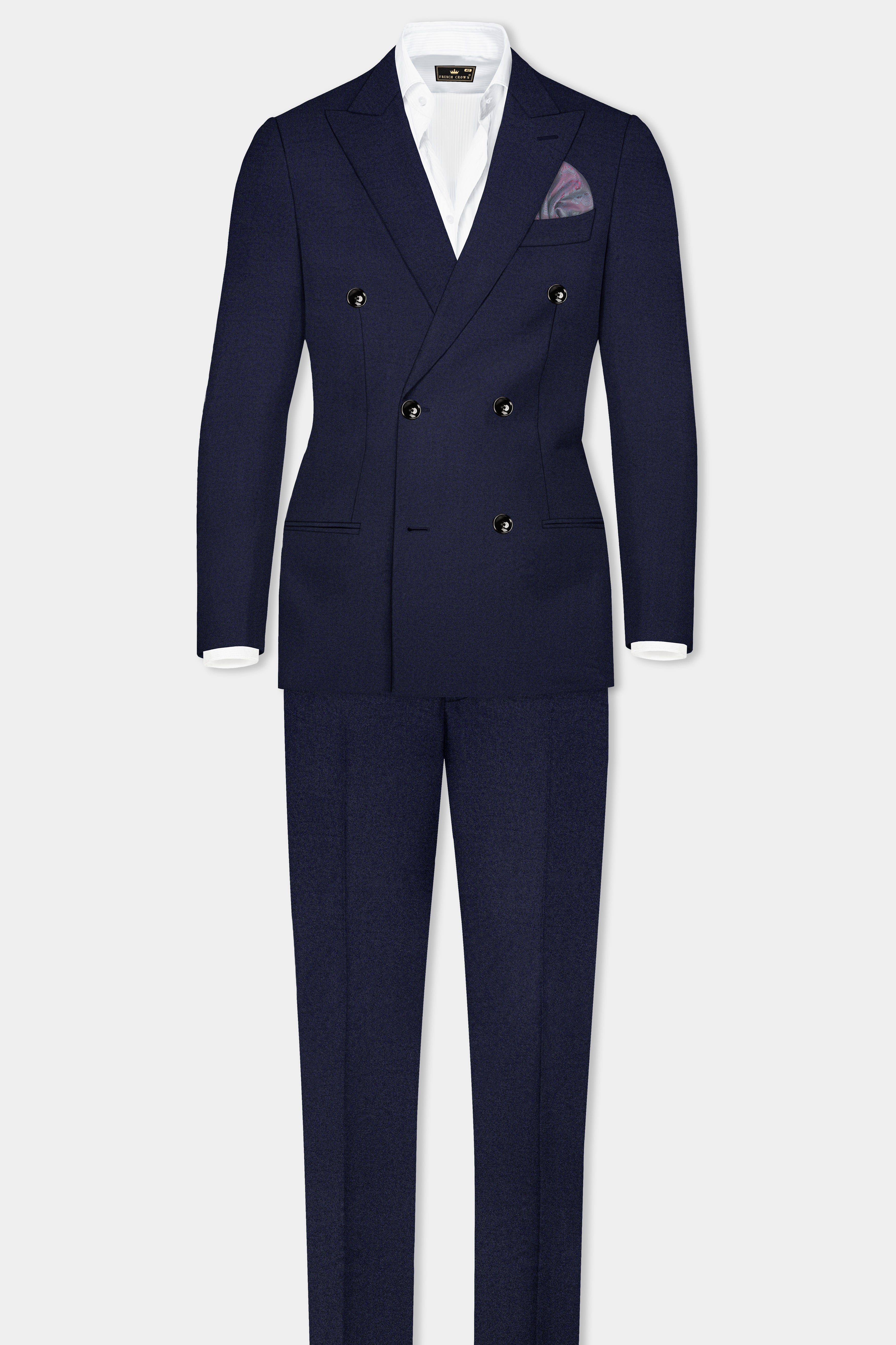 Vulcan Blue Plain Solid Wool Blend Double Breasted Suit