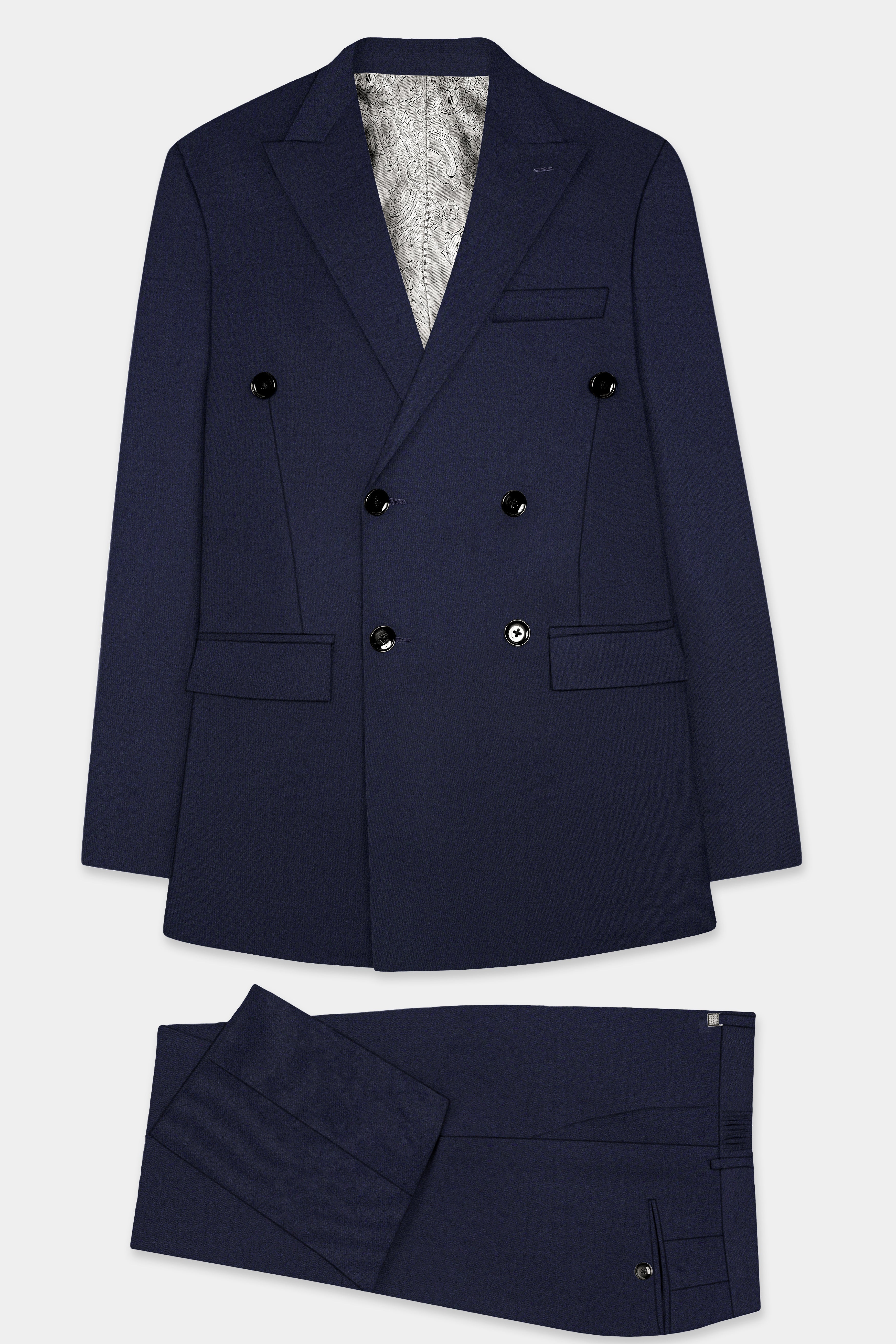 Vulcan Blue Plain Solid Wool Blend Double Breasted Suit