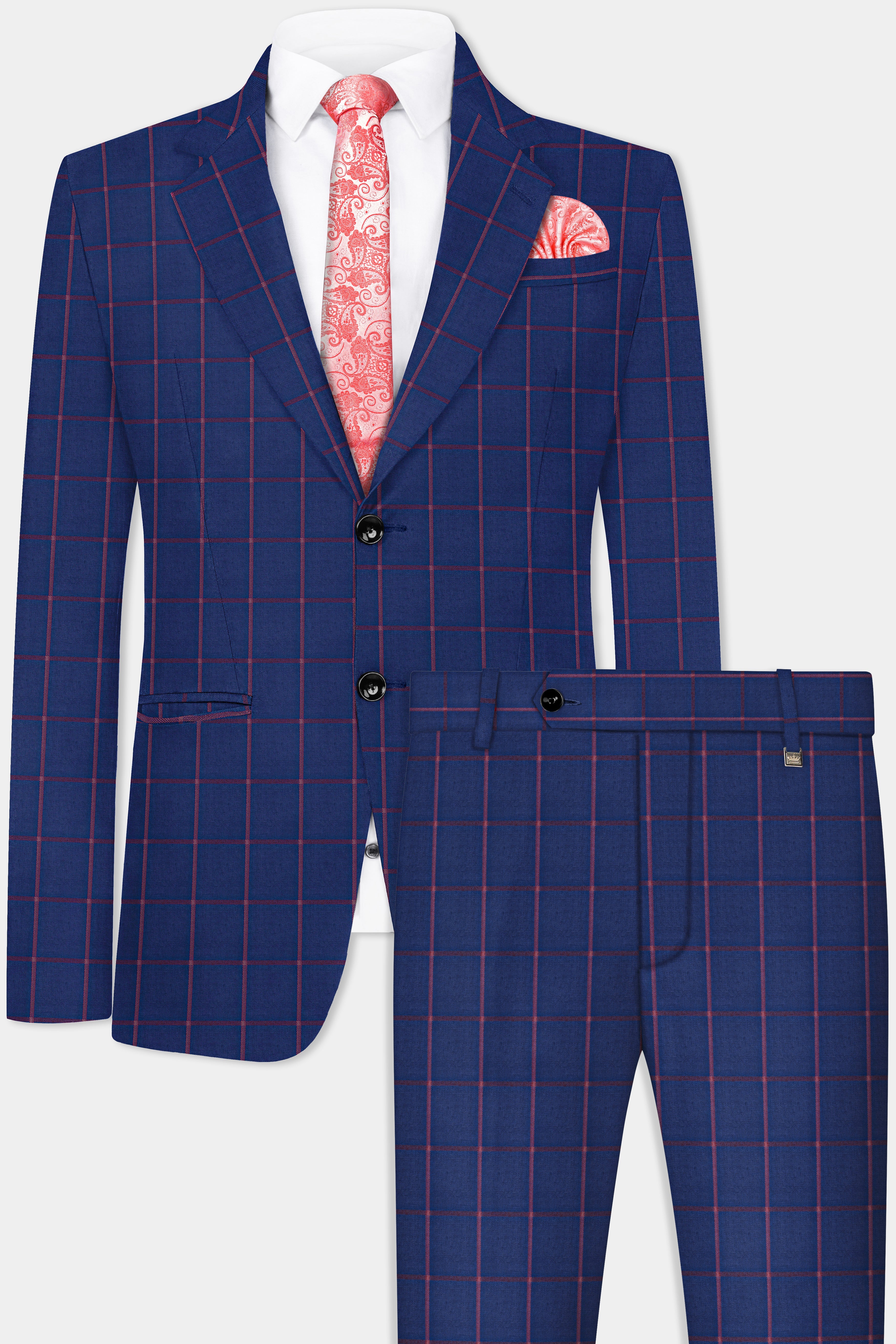 Biscay Blue with Raspberry Pink Windowpane Wool Blend Suit