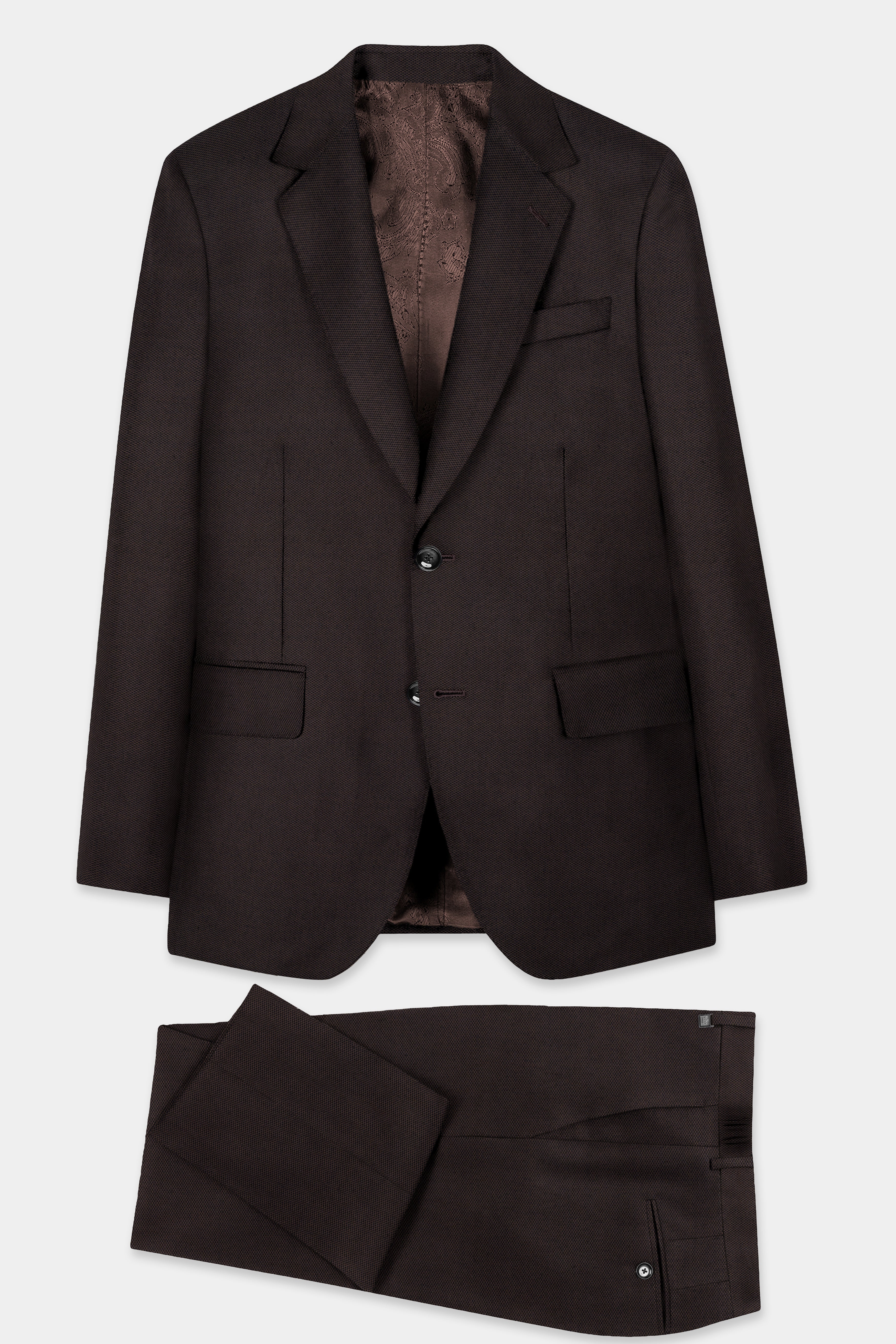 Zeus Brown Dobby Textured Wool Blend Suit