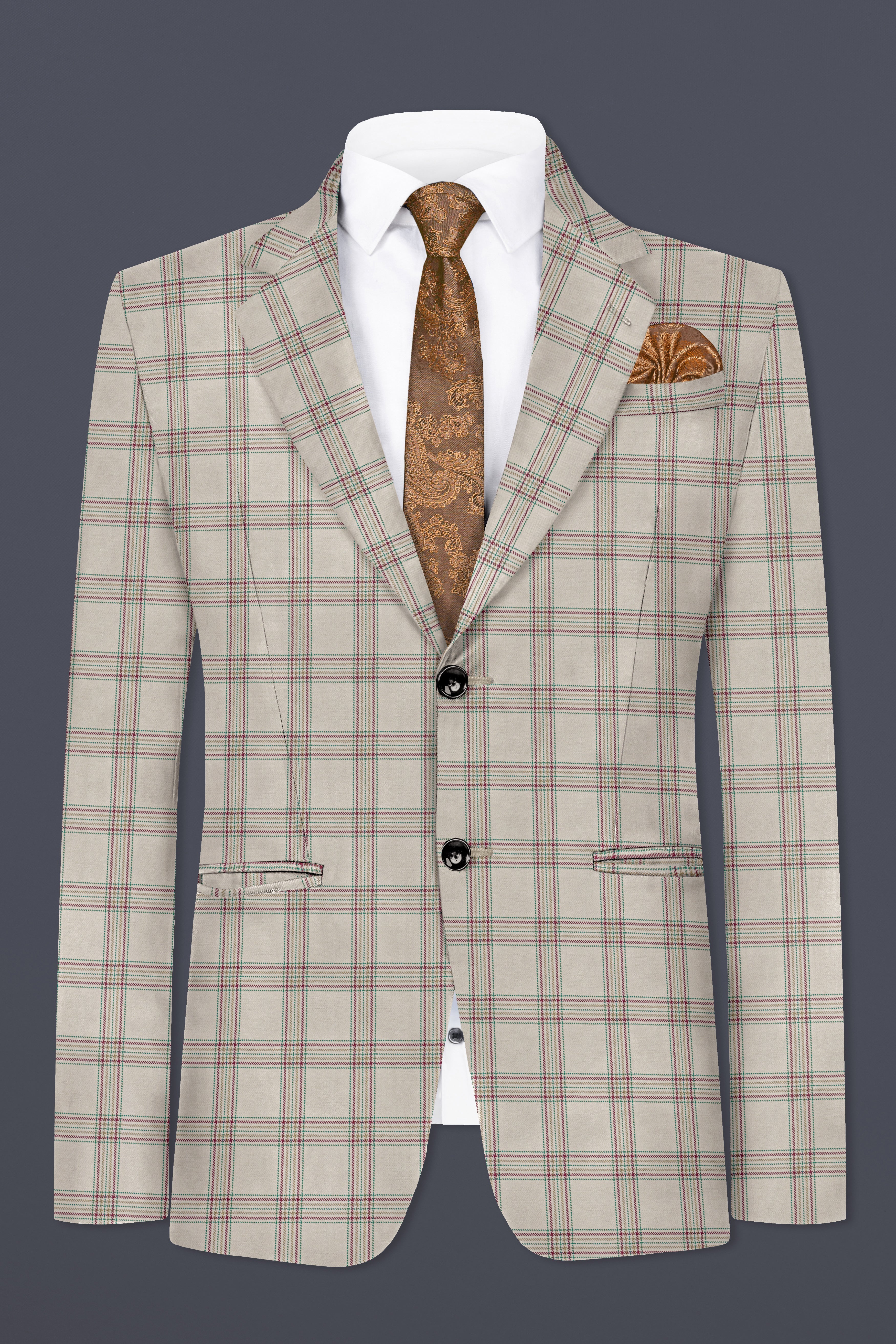 Swirl Cream with Maroon and Green windowpane Tweed Suit