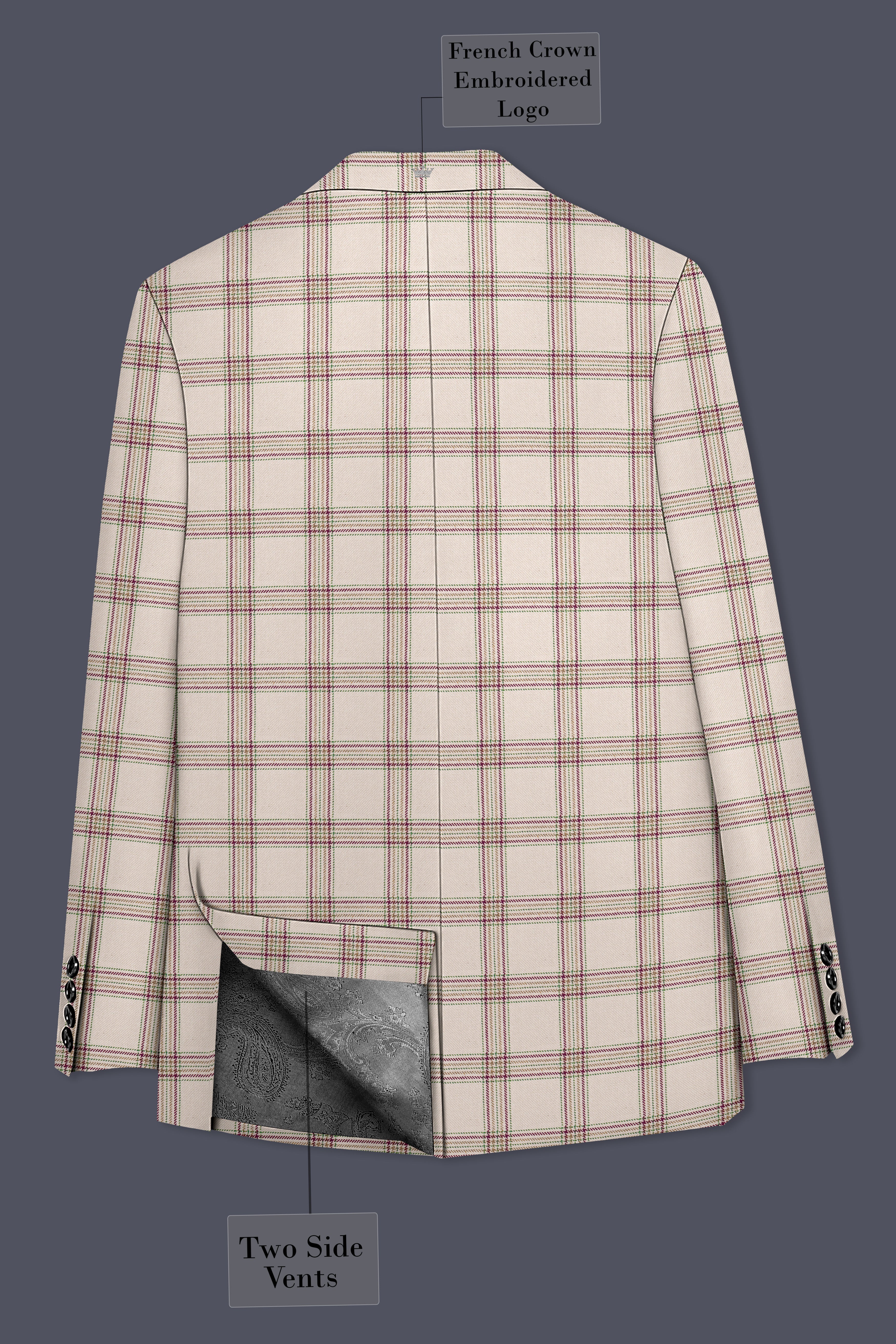 Swirl Cream with Maroon and Green windowpane Tweed Double Breasted Suit