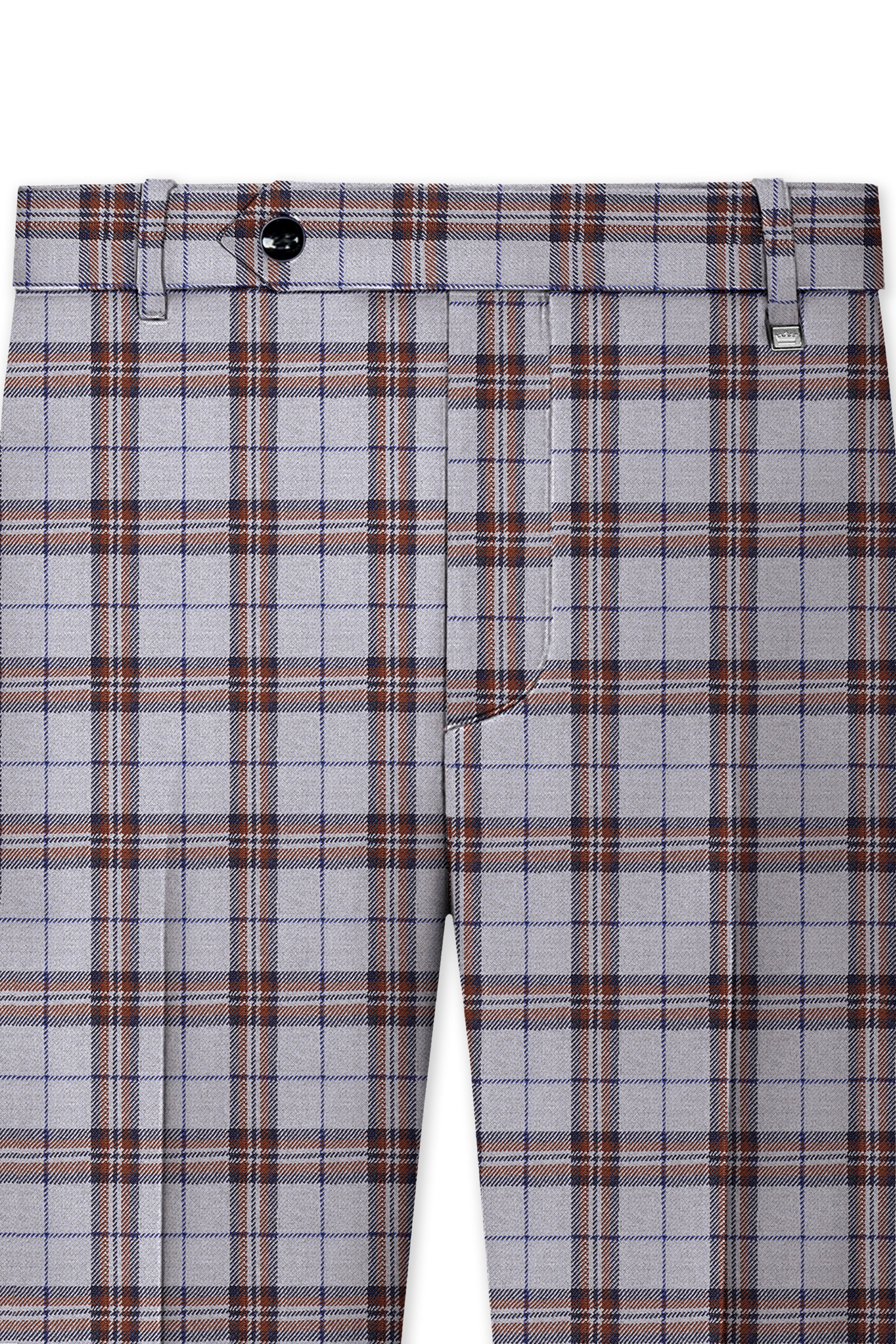 Cadet Grey with Maroon and Blue Plaid Double Breasted Tweed Suit
