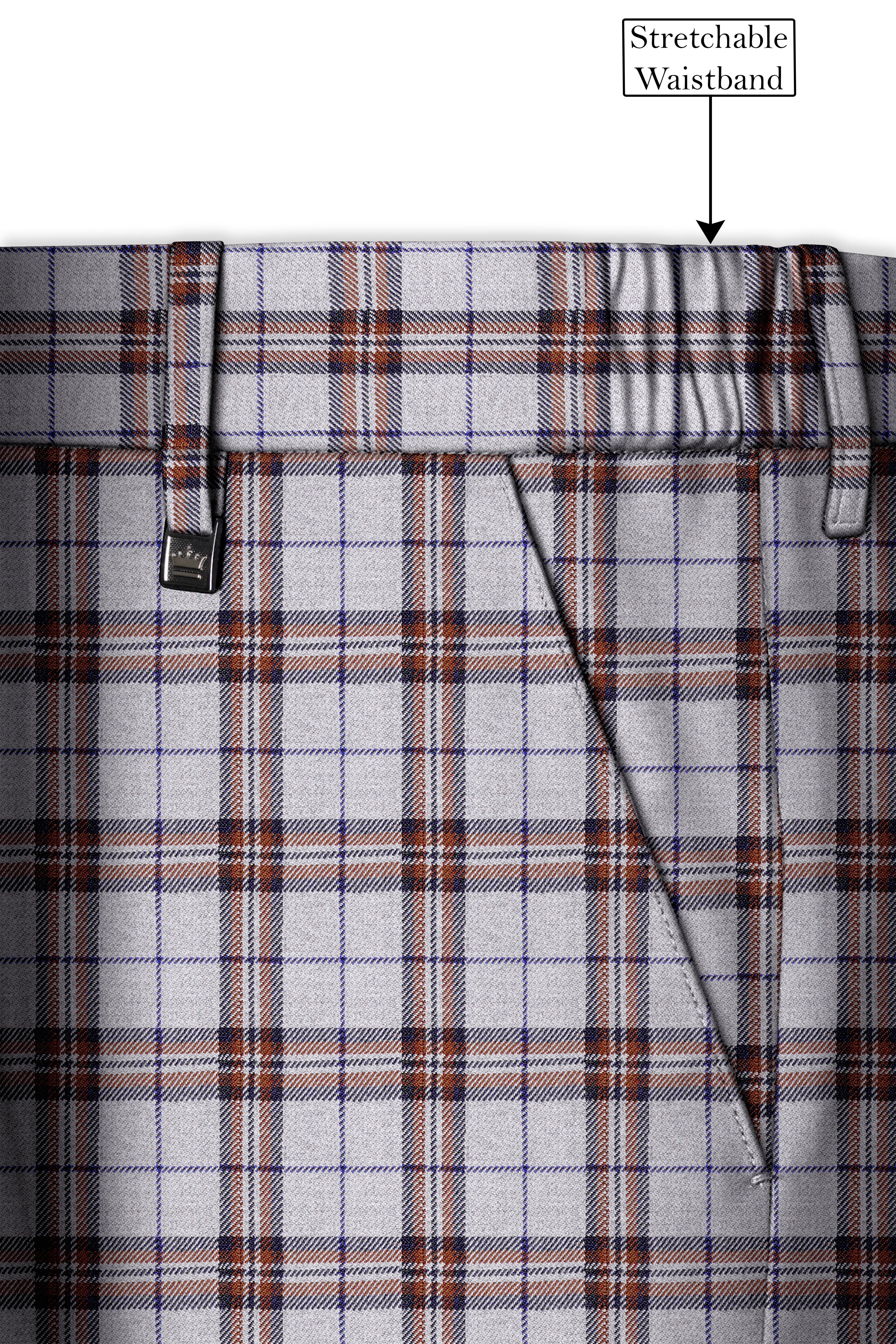 Cadet Grey with Maroon and Blue Plaid Double Breasted Tweed Suit