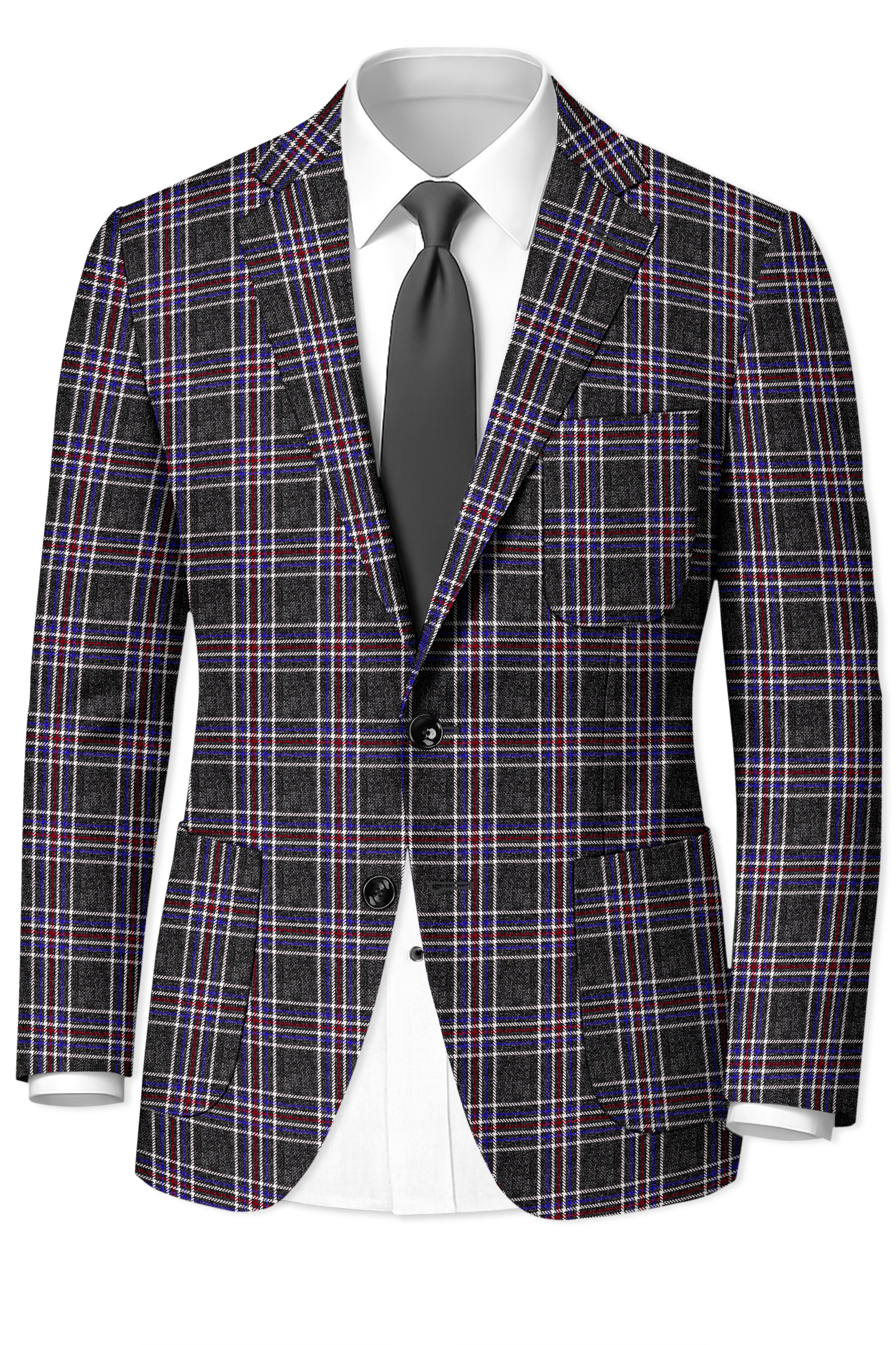Tuatara Gray Multicolour Plaid Tweed Suit