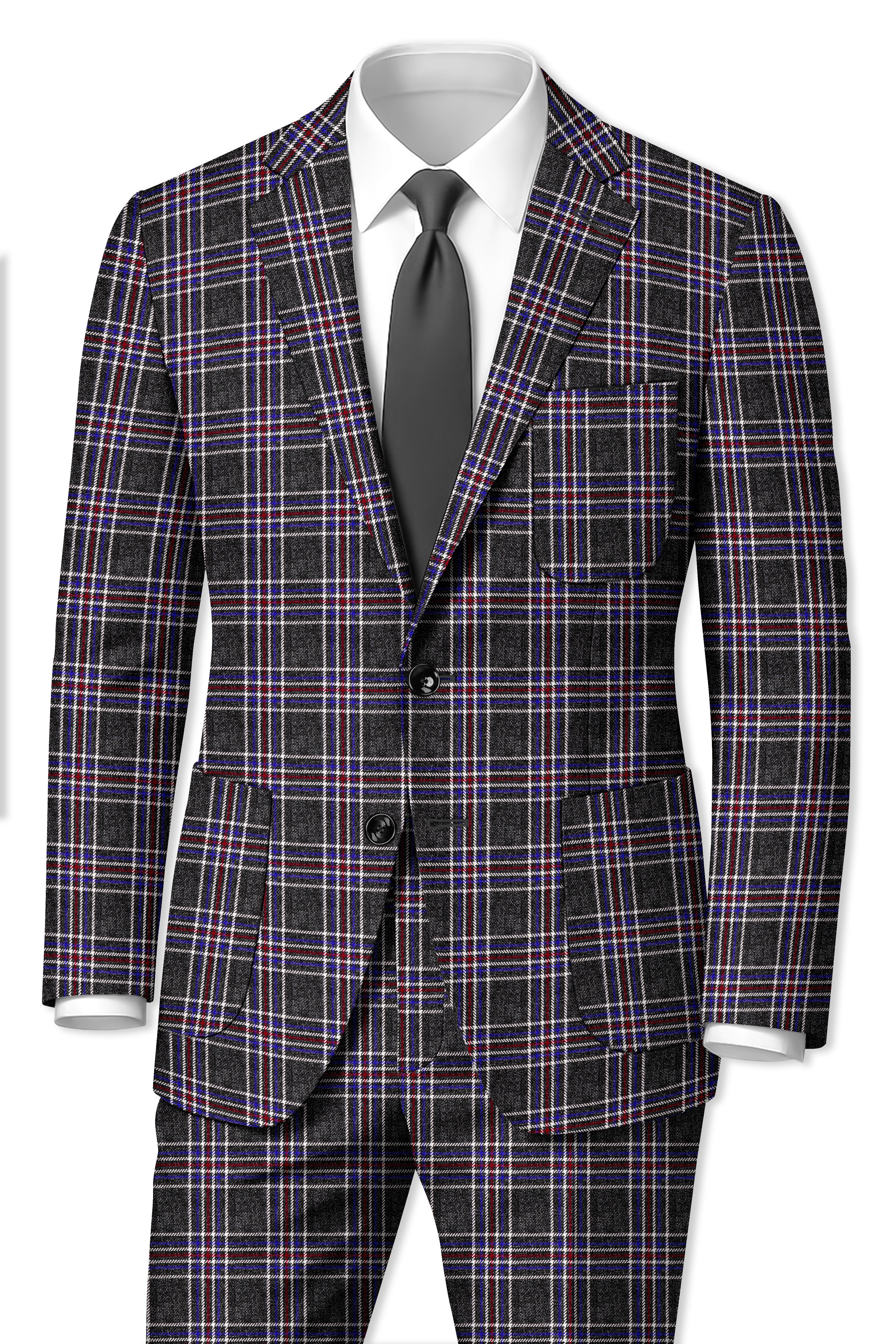 Tuatara Gray Multicolour Plaid Tweed Suit