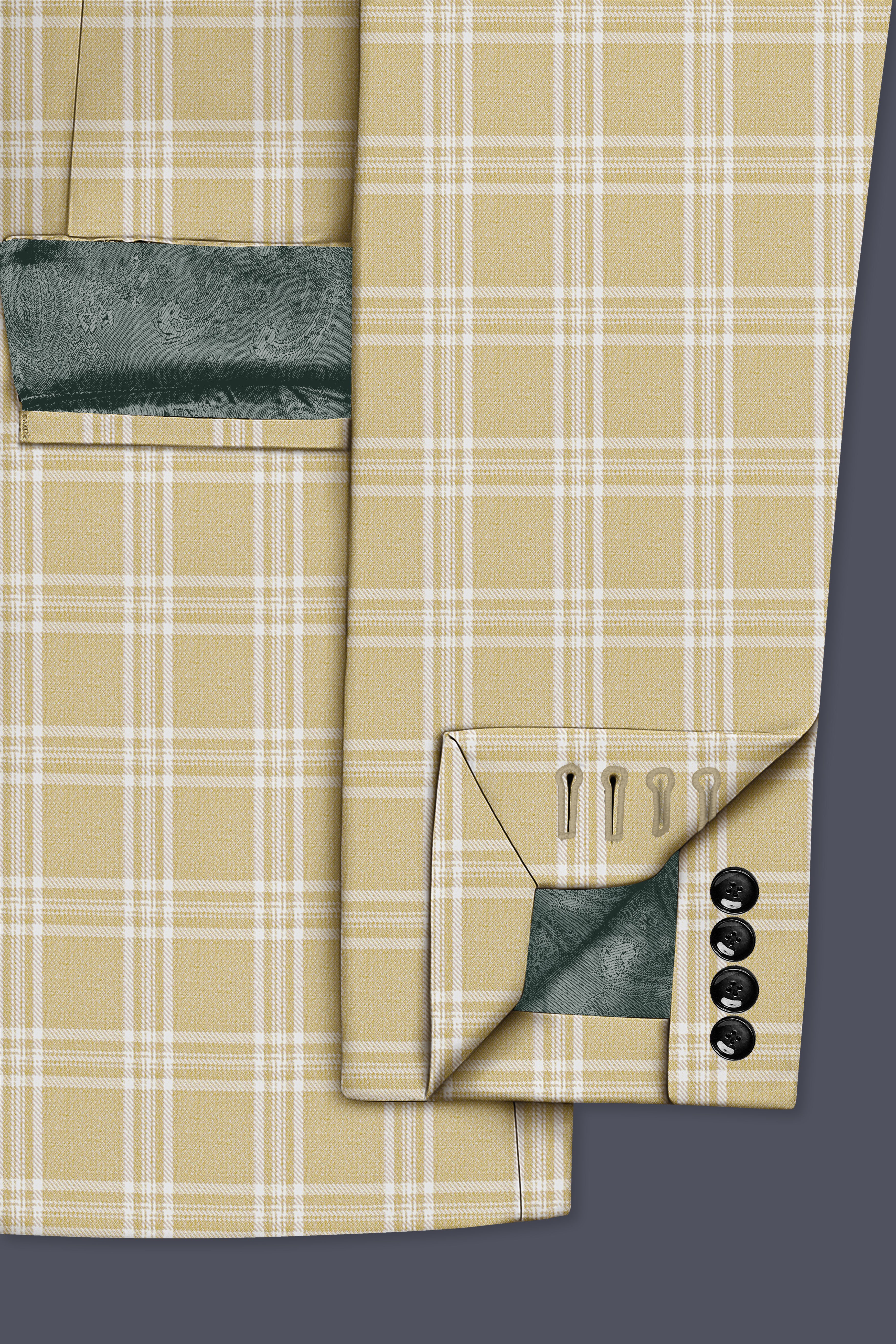 Desert Sand Cream Plaid Wool Blend Double Breasted Suit