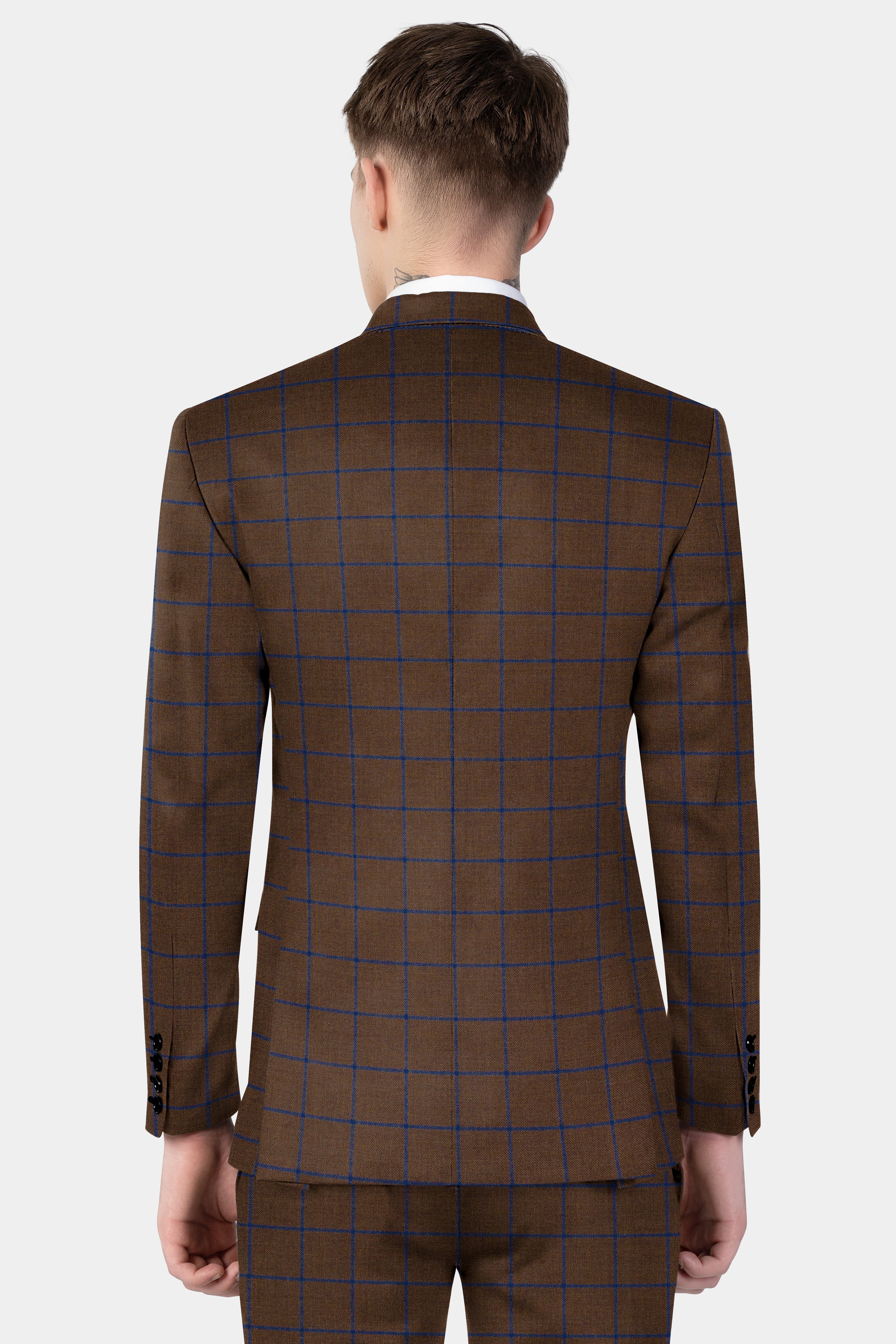 Bistre Brown with Catalina Blue Windowpane Double Breasted Tweed Suit