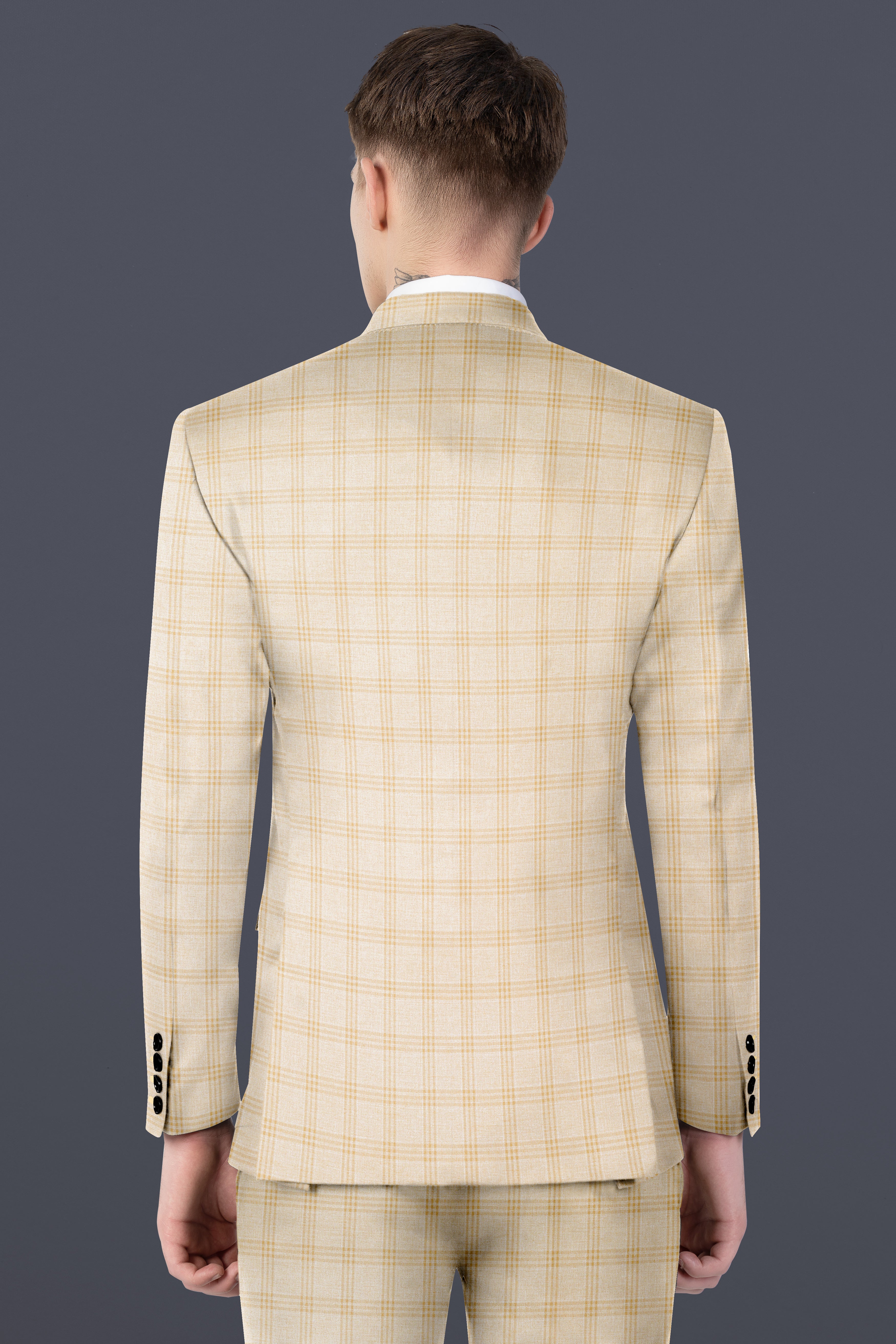 Bizarre Cream Windowpane Double Breasted Suit