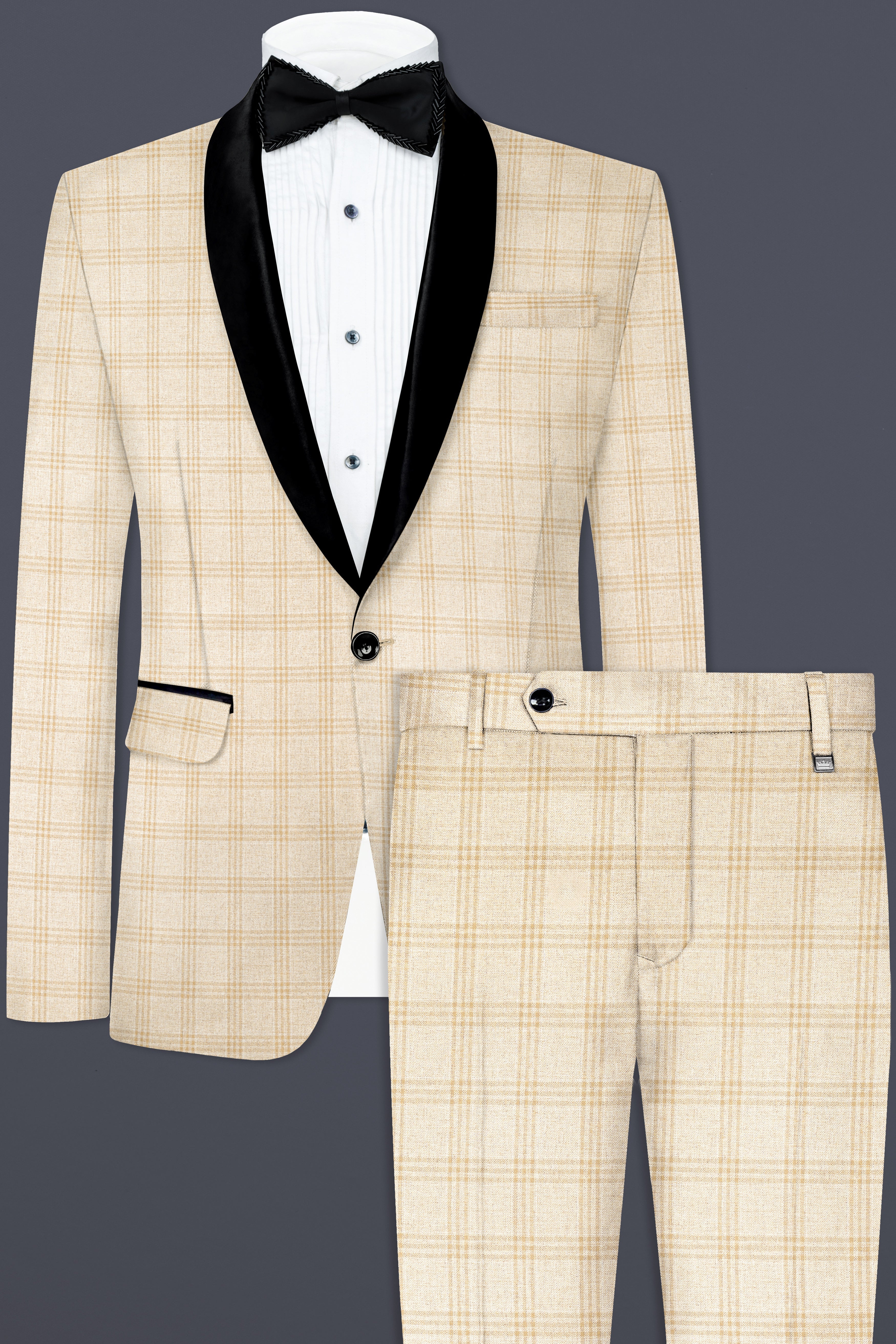 Bizarre Cream Windowpane Tuxedo Suit