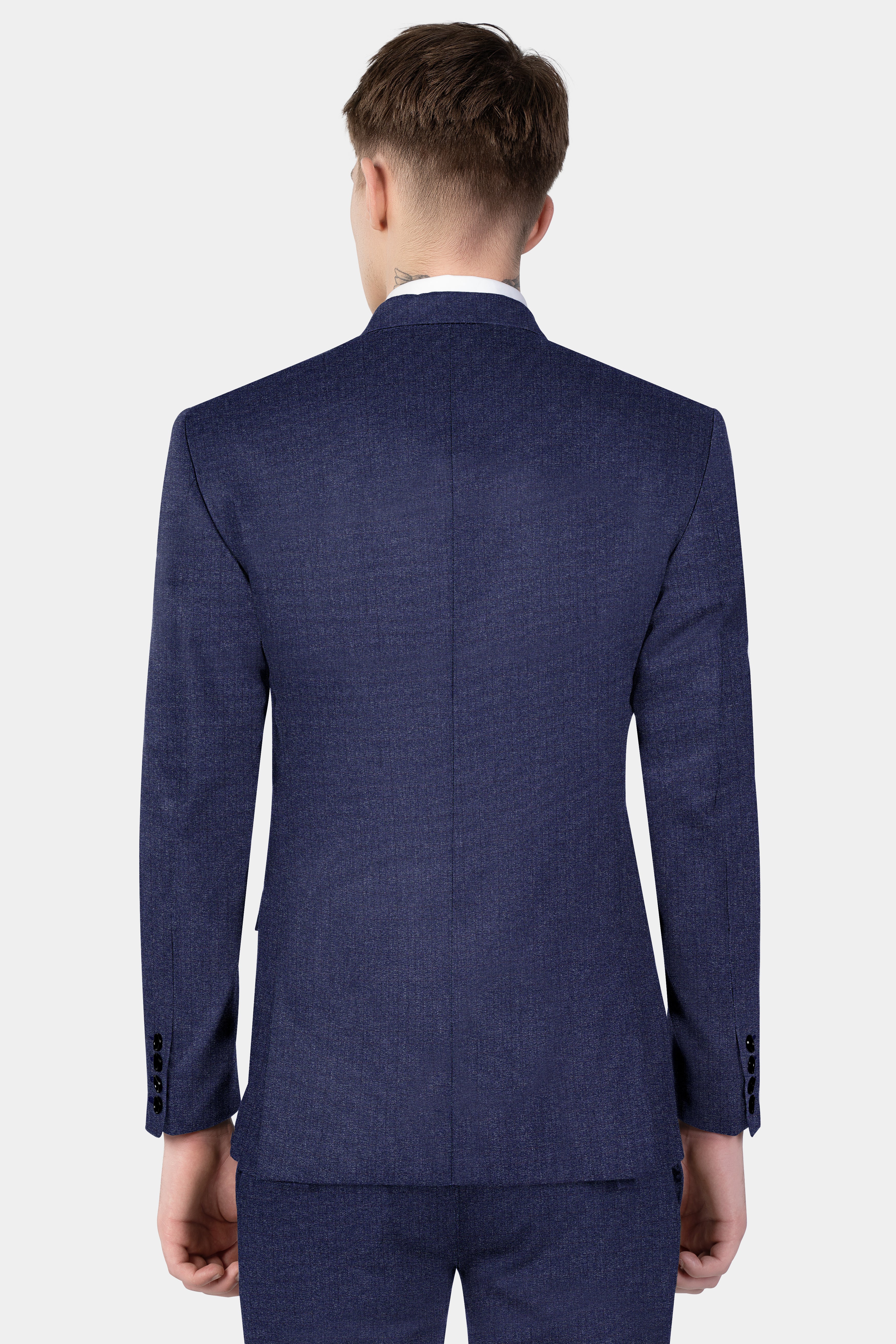 Ebony Clay Blue Textured Wool Blend Double Breasted Suit