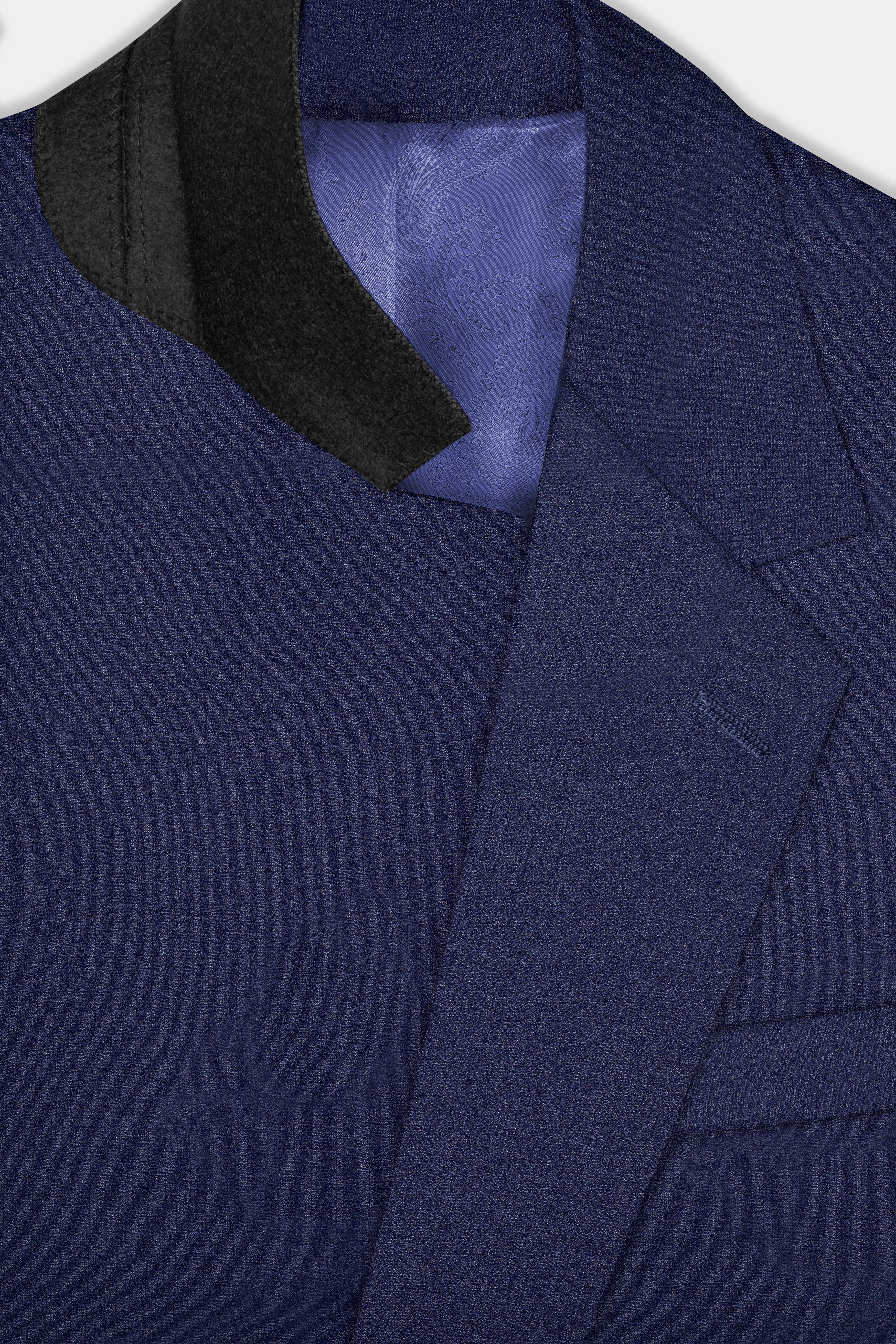 Ebony Clay Blue Textured Wool Blend Single Breasted Suit